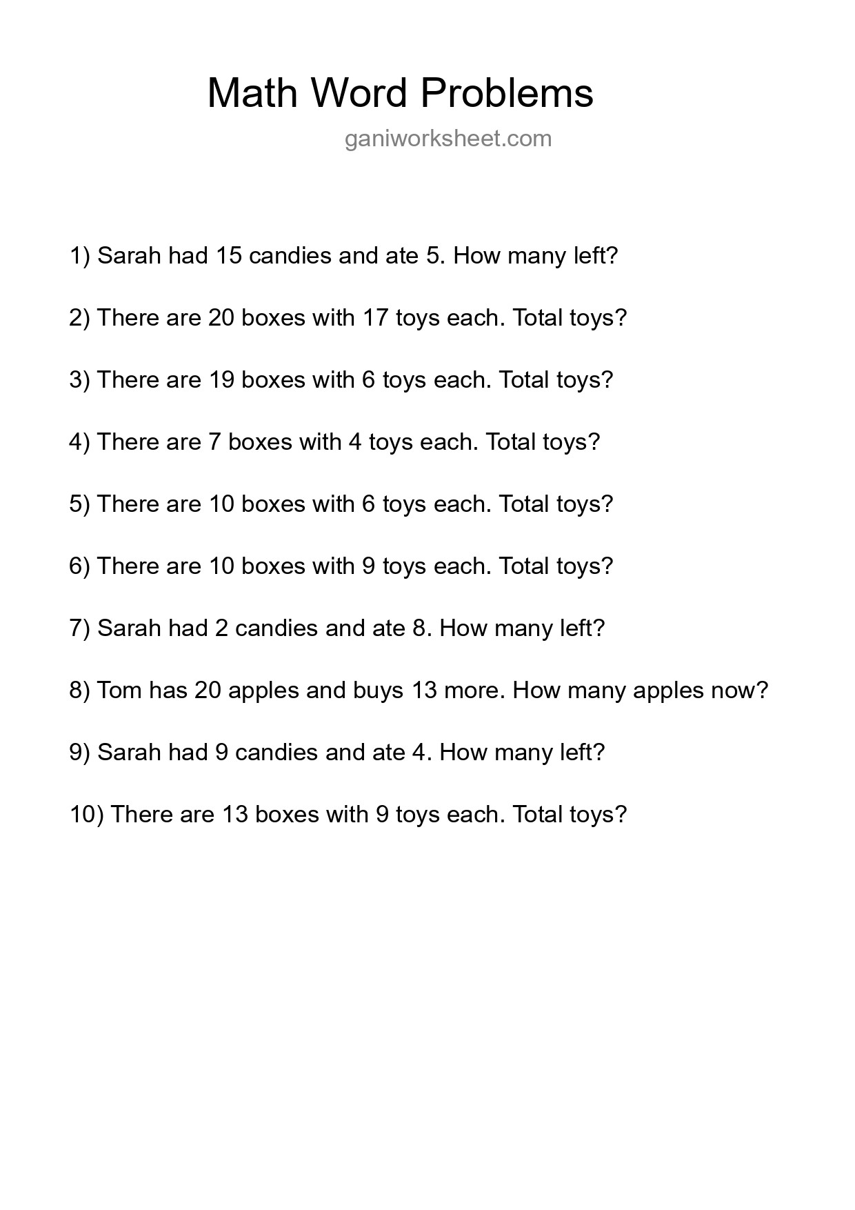 Math Word Problem Worksheet