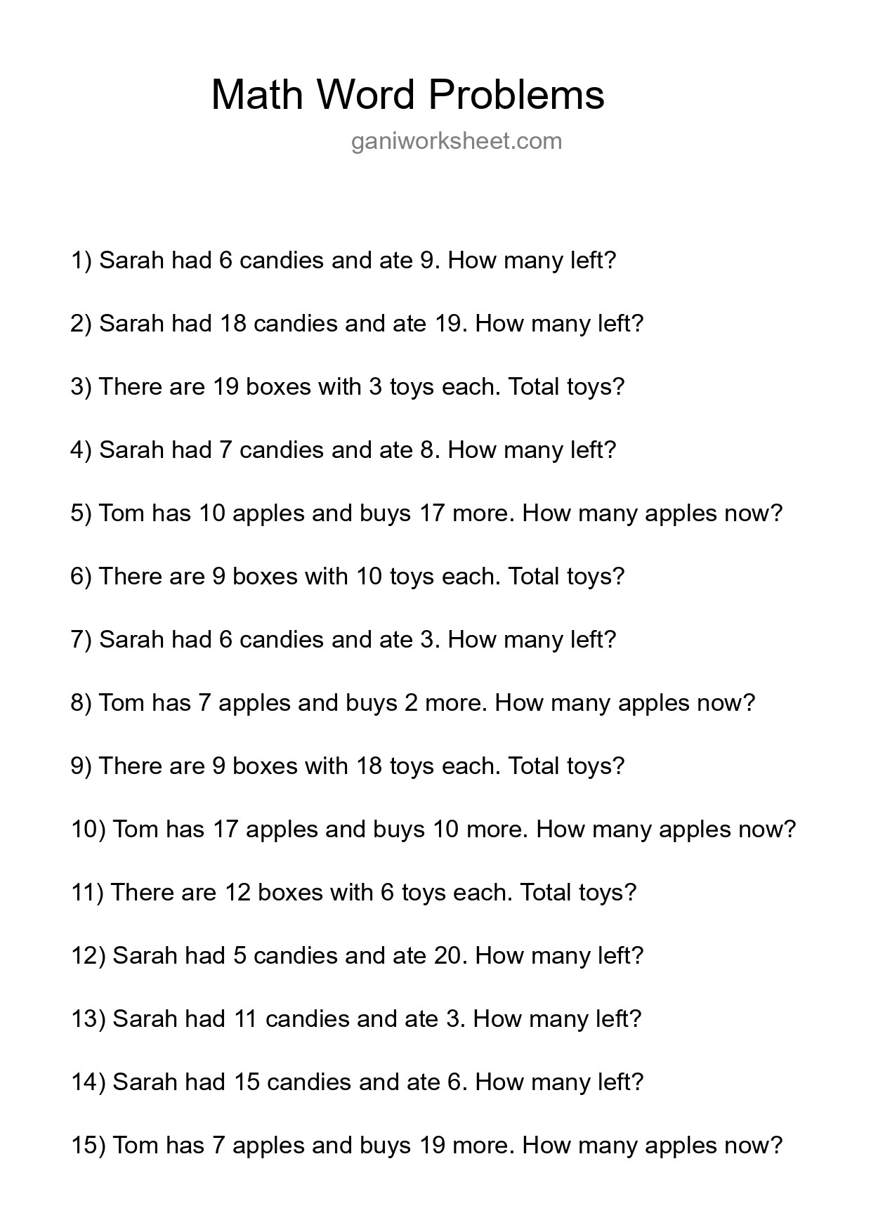 Math Word Problem Worksheet