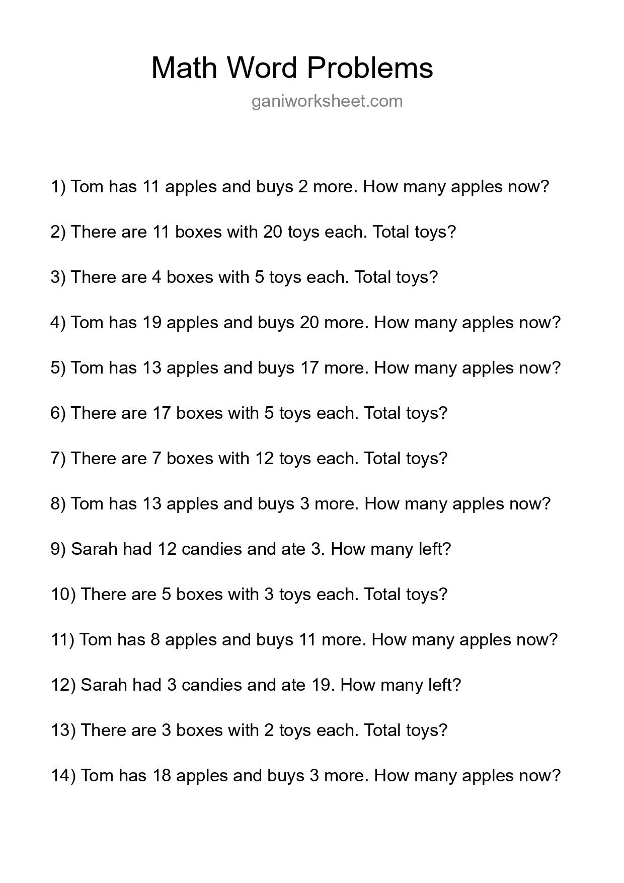 Math Word Problem Worksheet