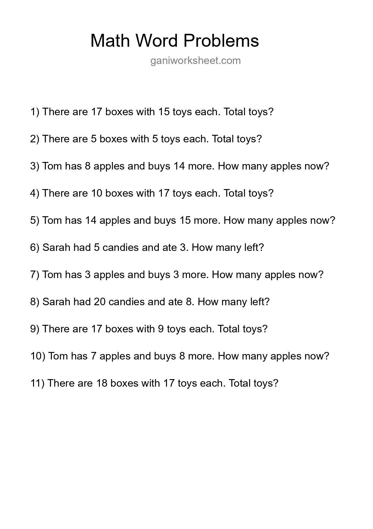 Math Word Problem Worksheet