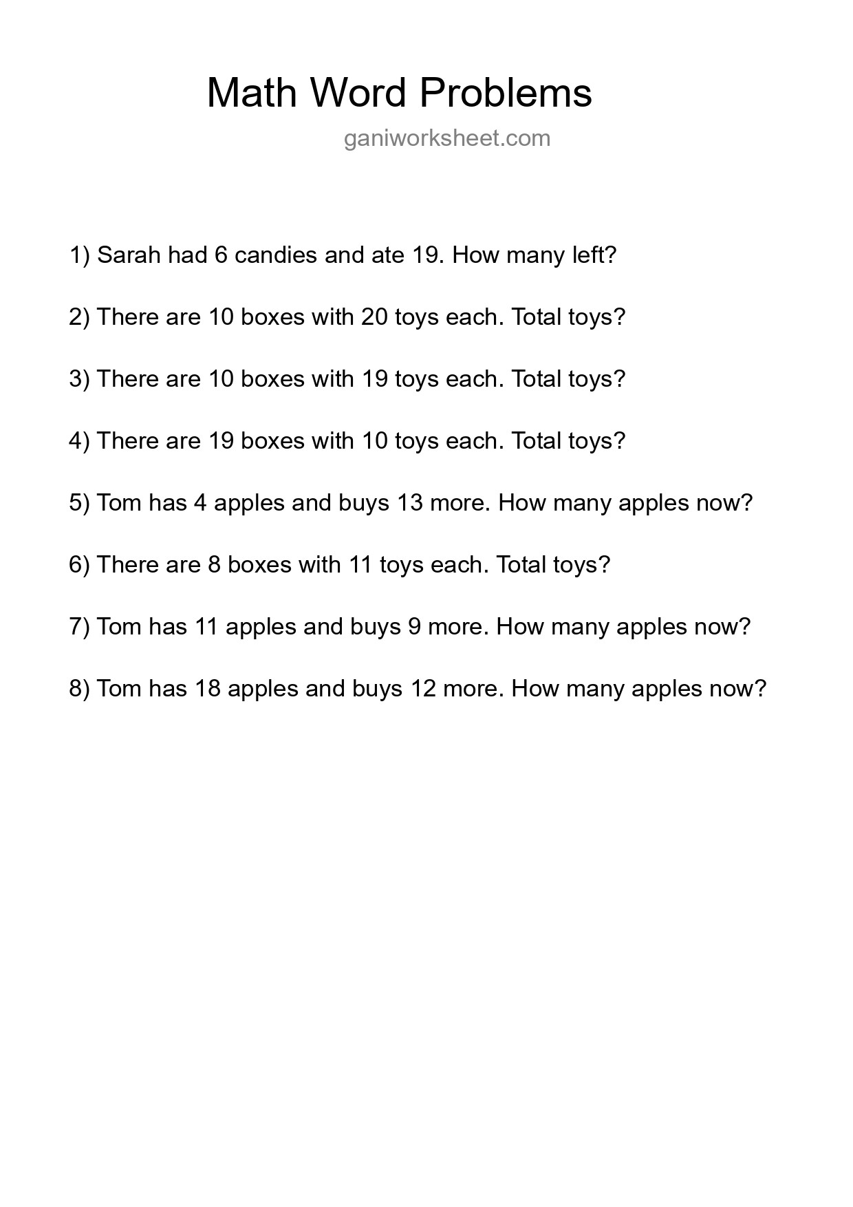 Math Word Problem Worksheet