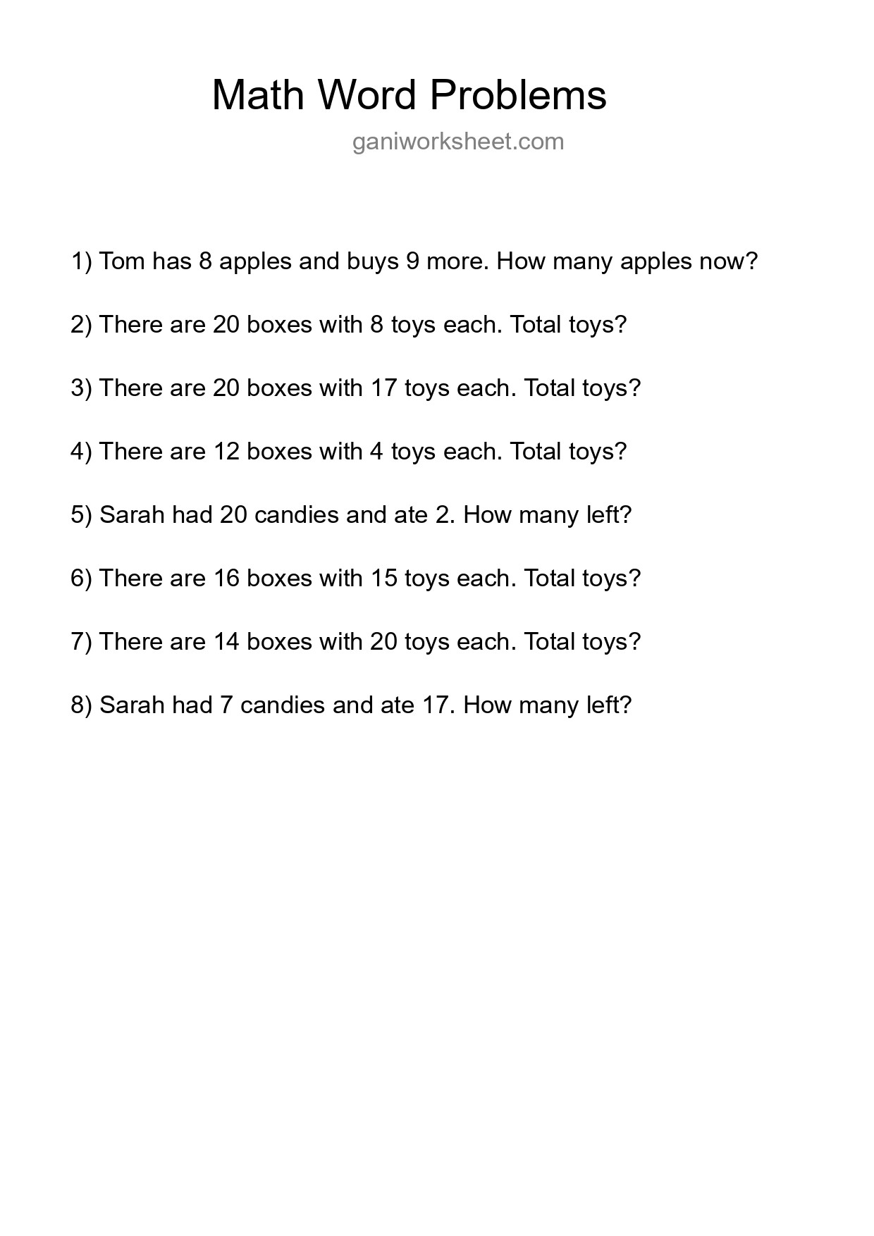 Math Word Problem Worksheet