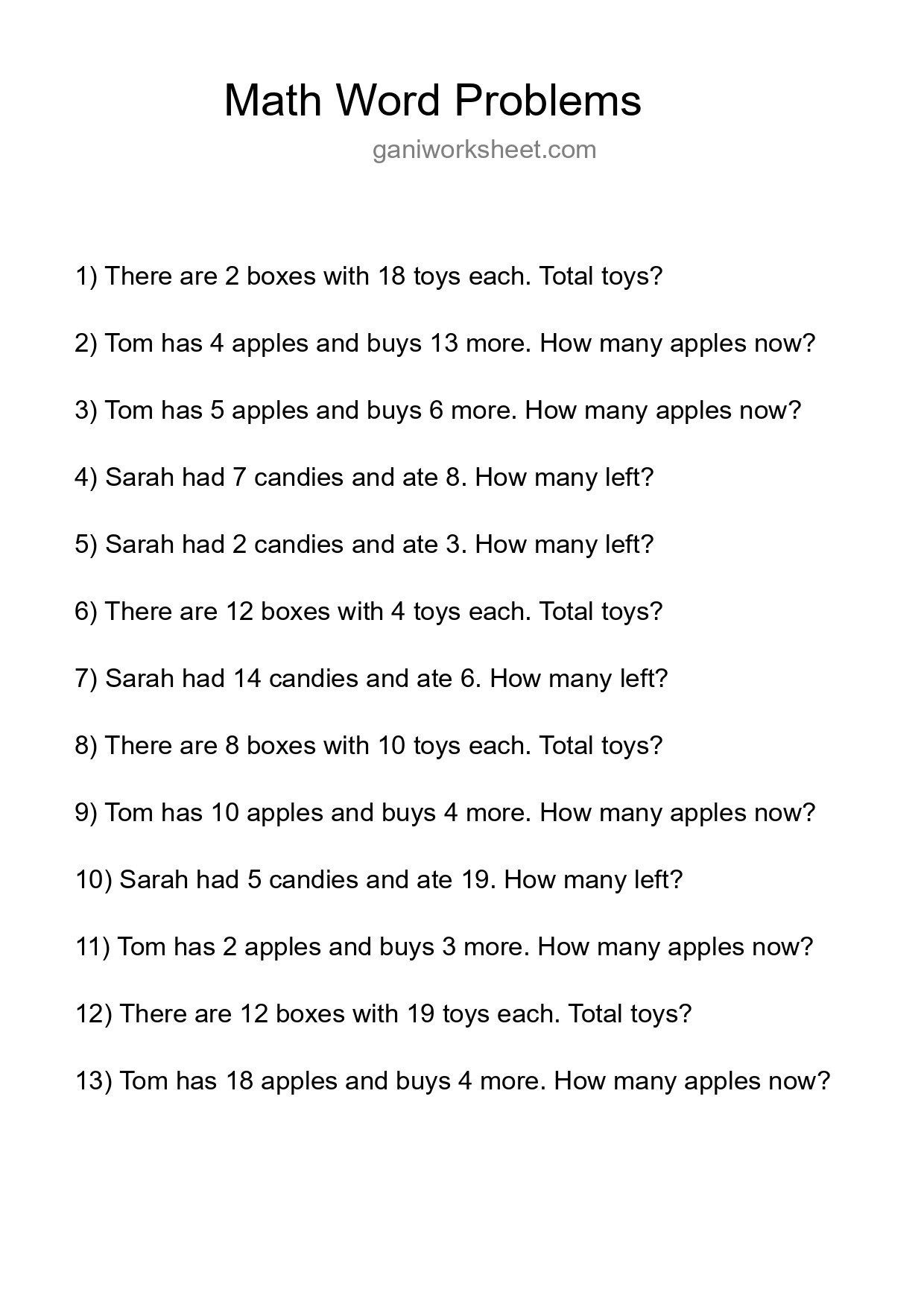 Math Word Problem Worksheet