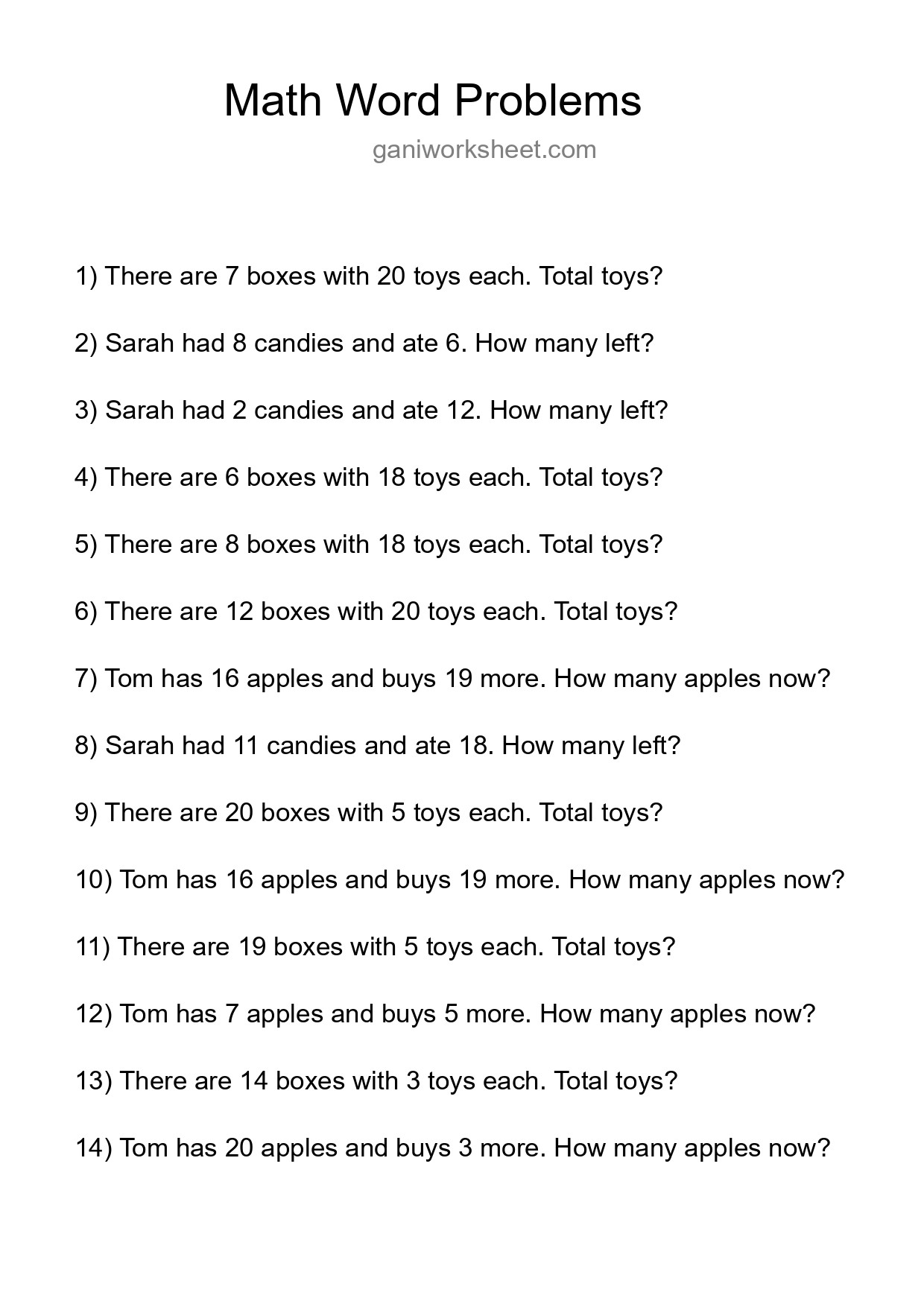 Math Word Problem Worksheet