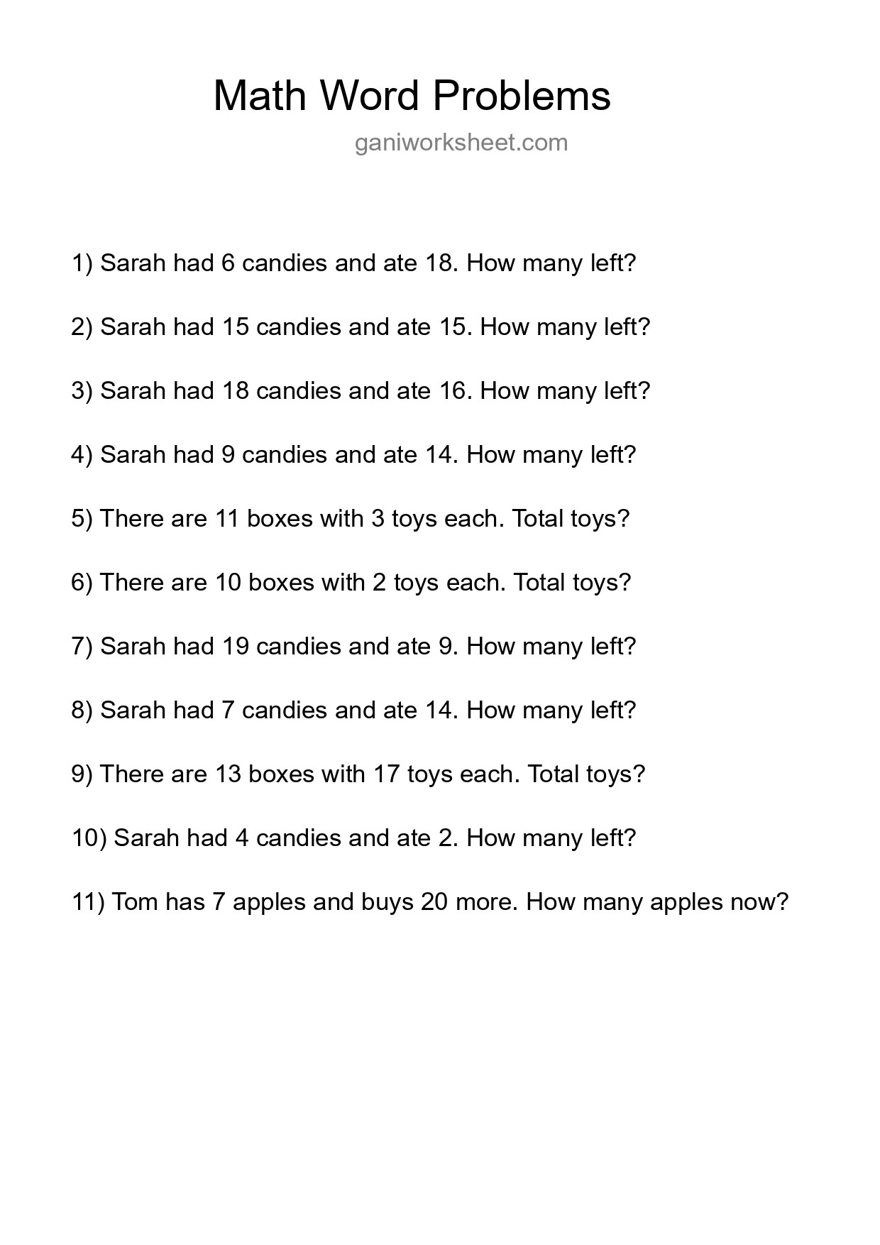 Math Word Problem Worksheet