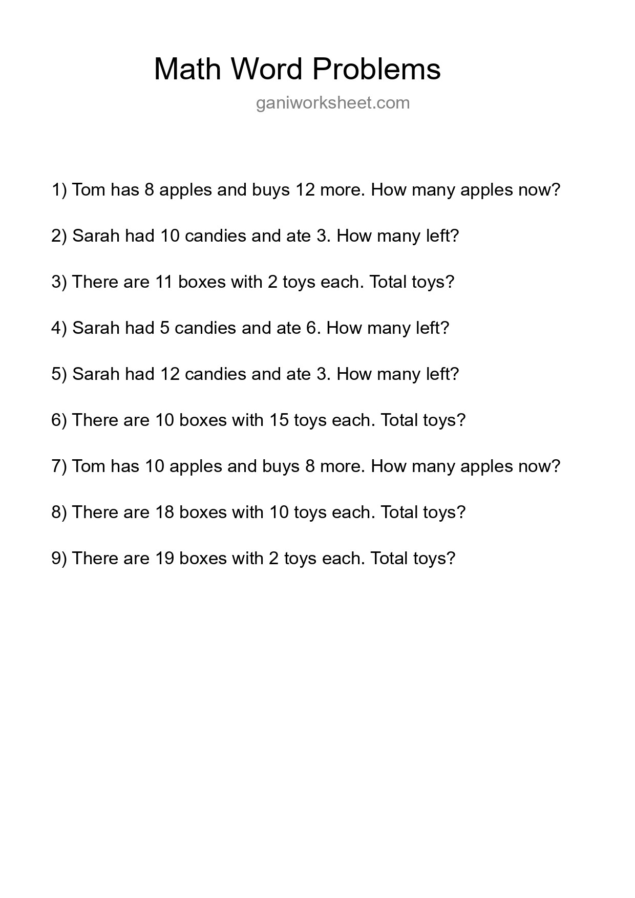 Math Word Problem Worksheet