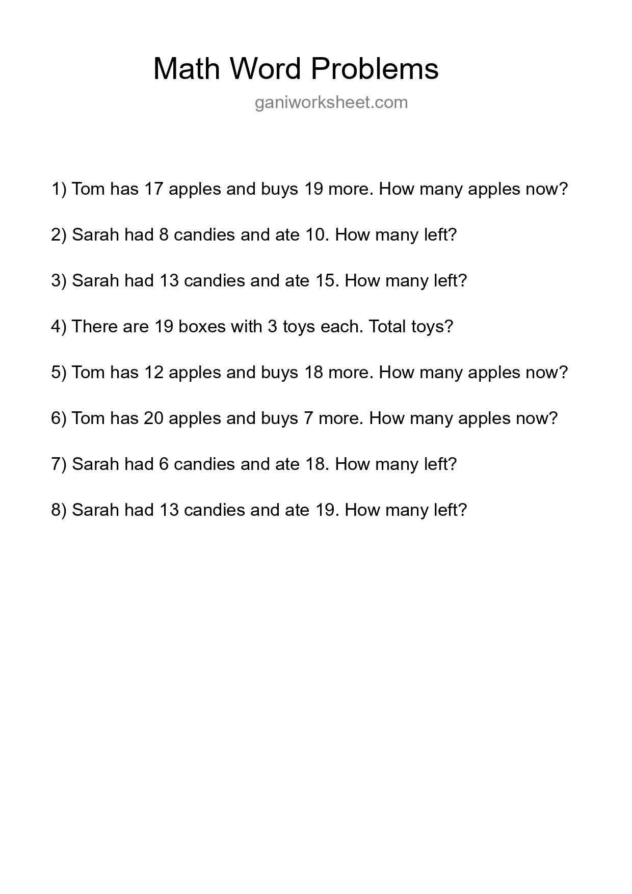 Math Word Problem Worksheet