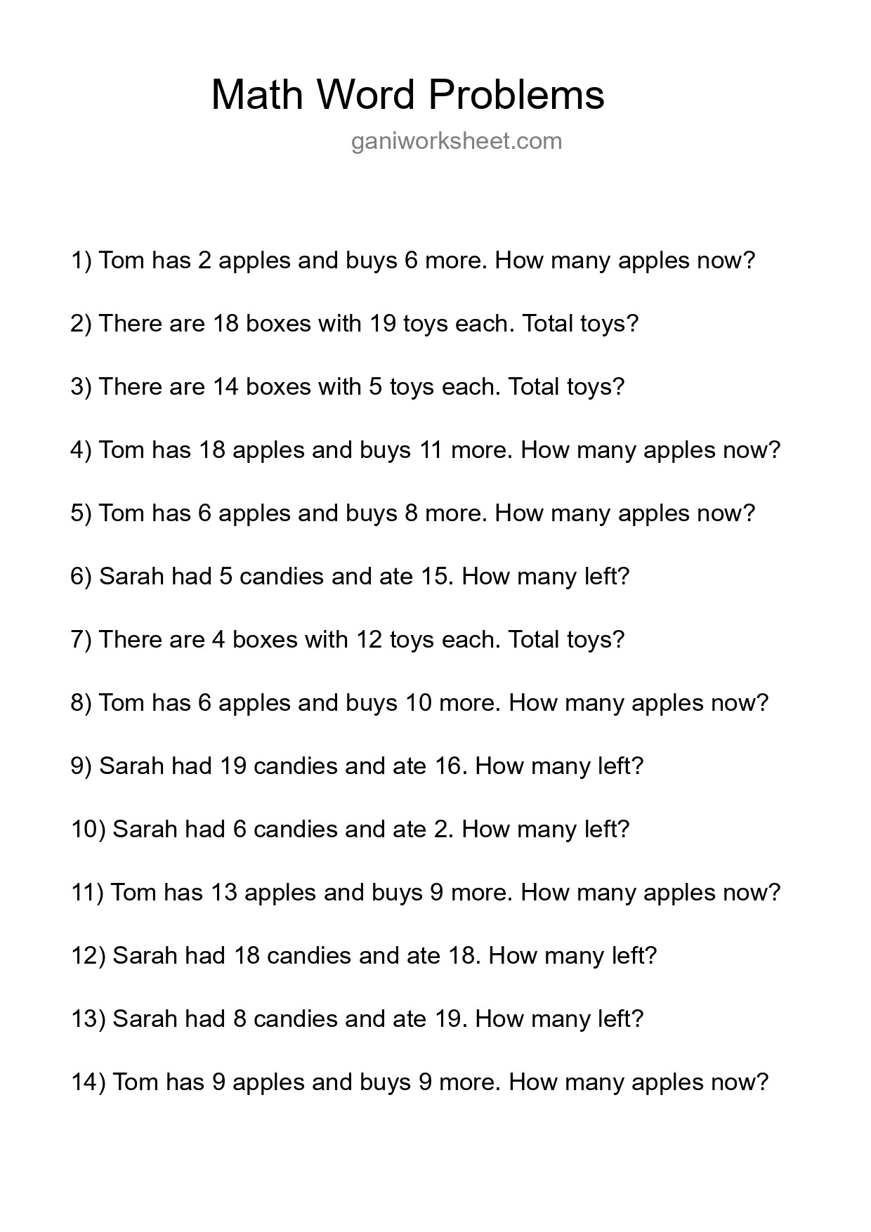 Math Word Problem Worksheet