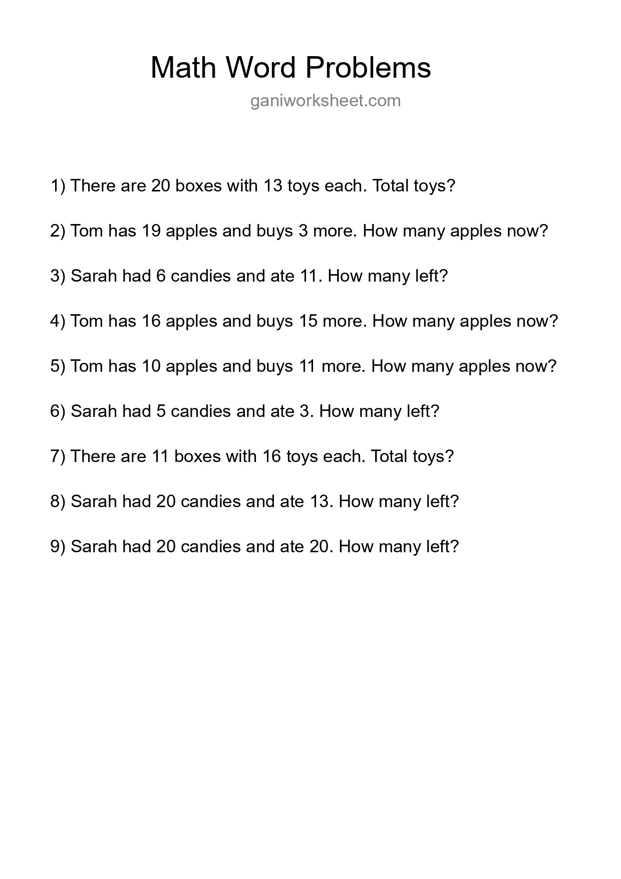 Math Word Problem Worksheet
