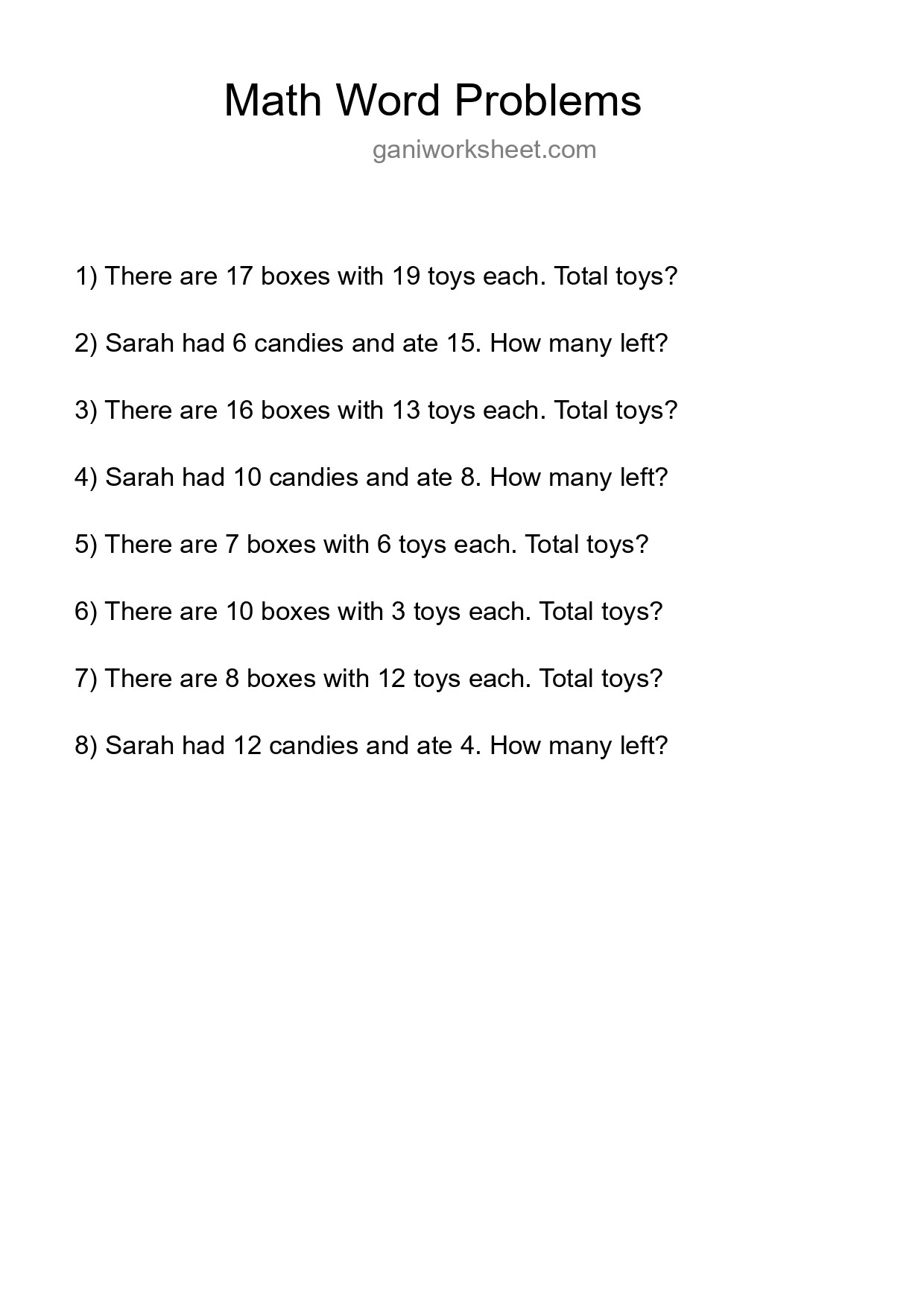 Math Word Problem Worksheet