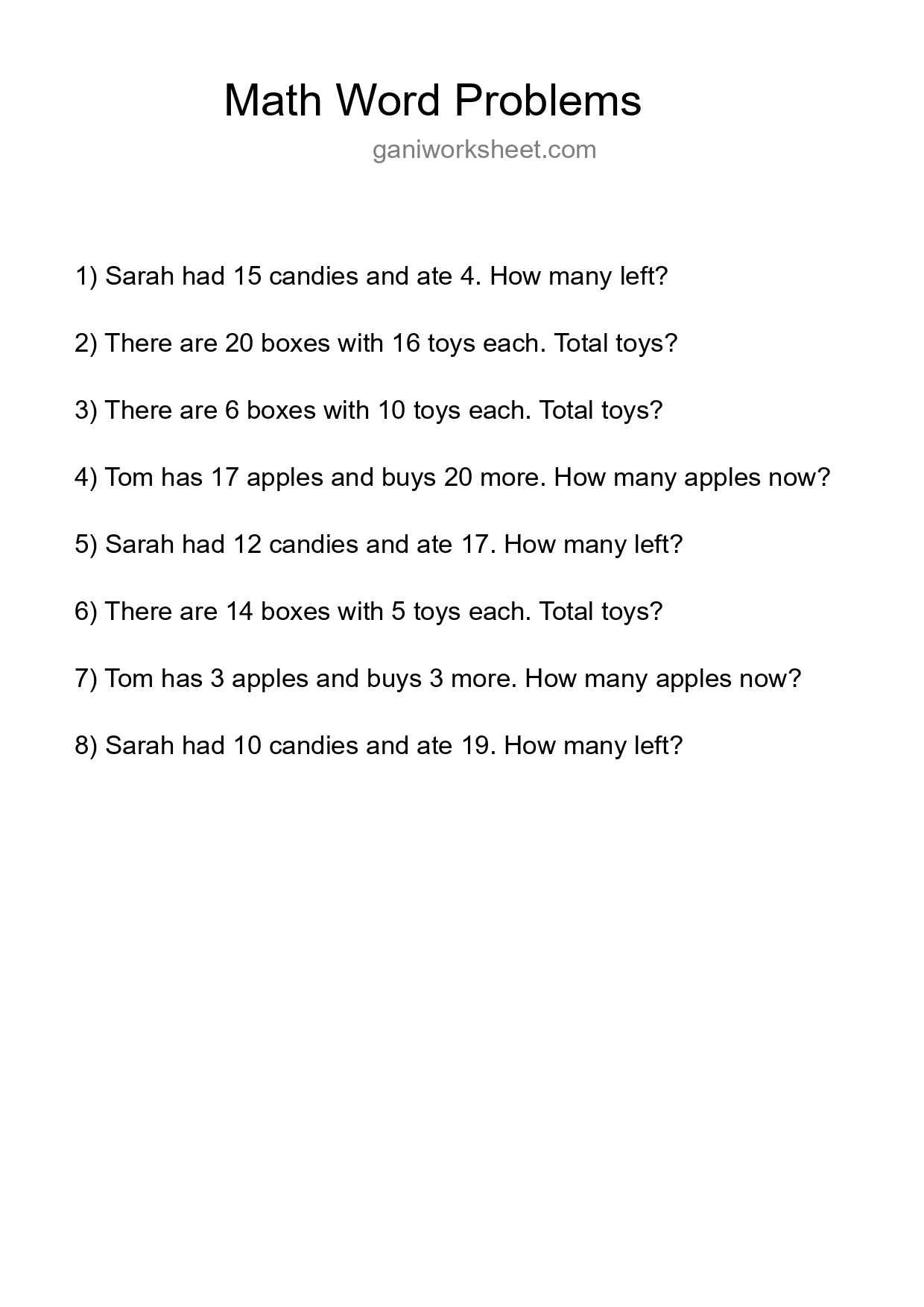 Math Word Problem Worksheet