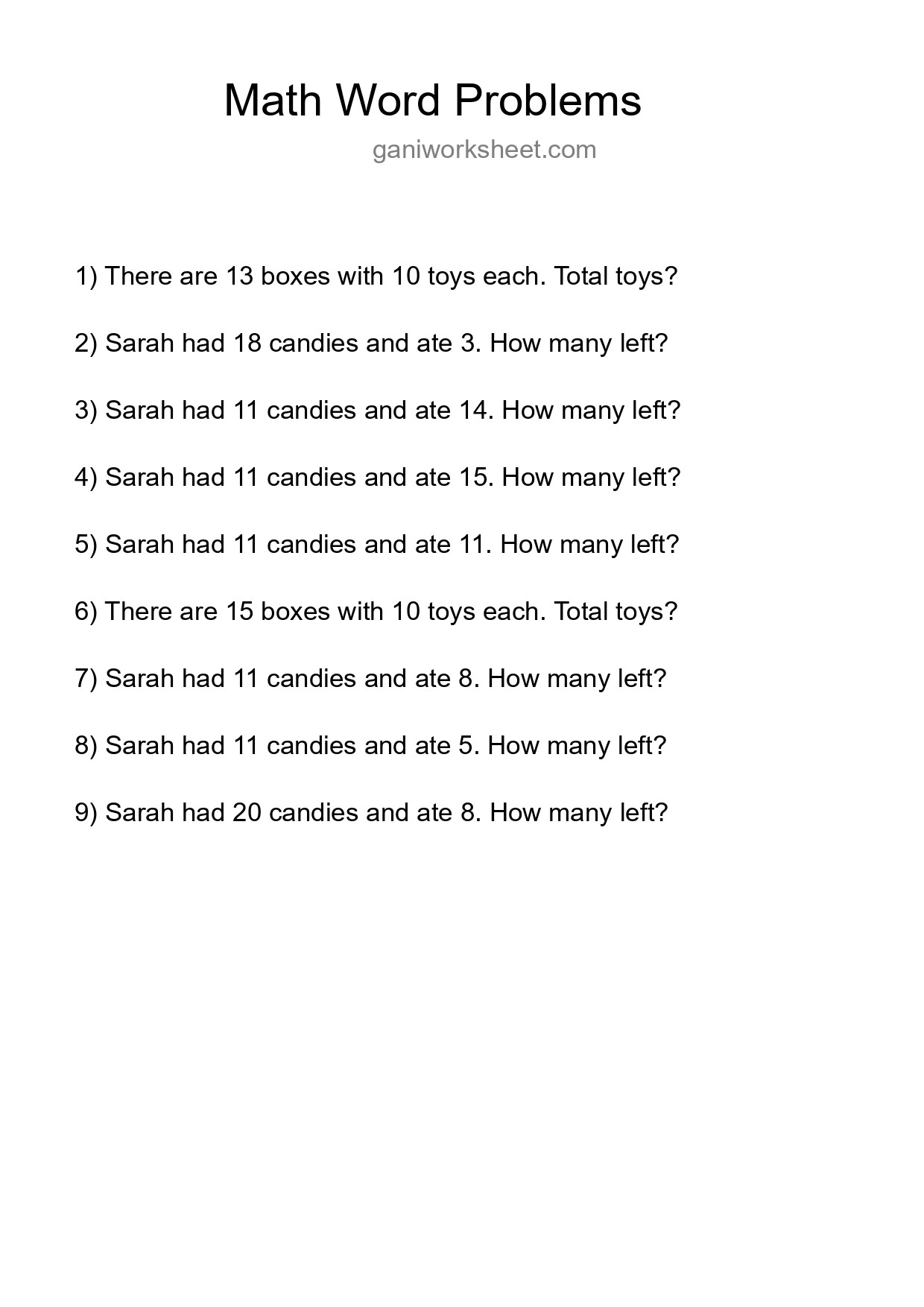 Math Word Problem Worksheet