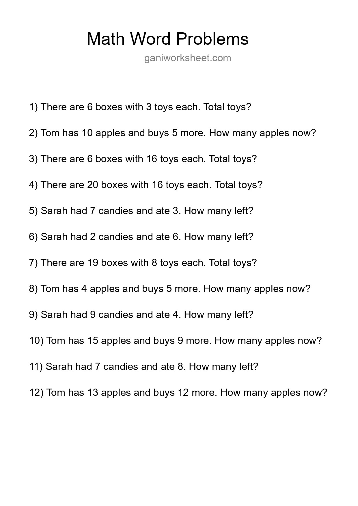 Math Word Problem Worksheet