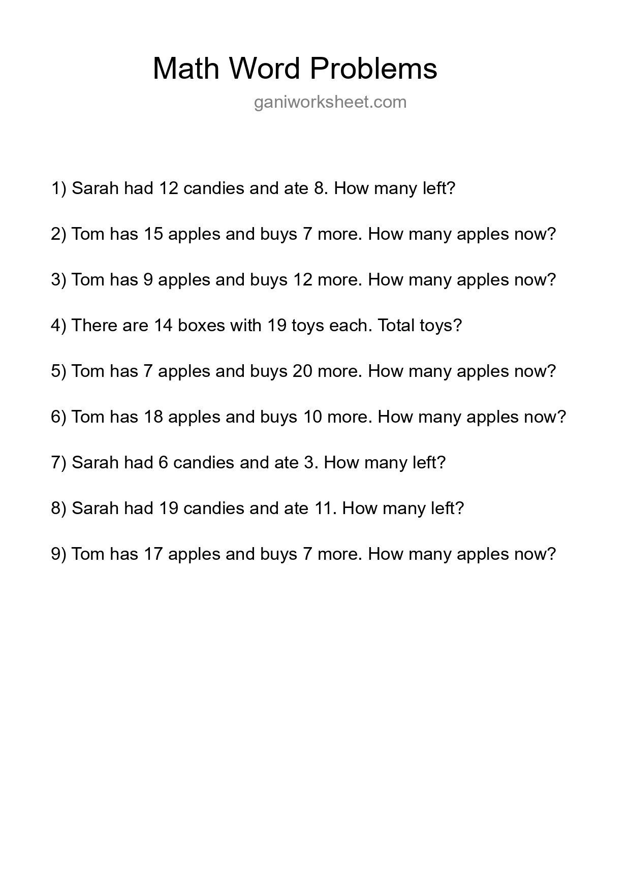 Math Word Problem Worksheet