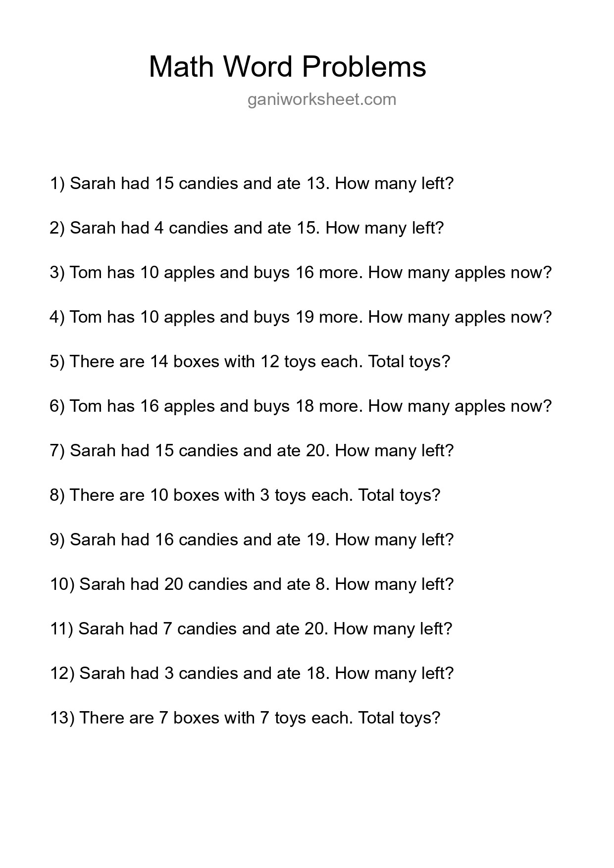 Math Word Problem Worksheet