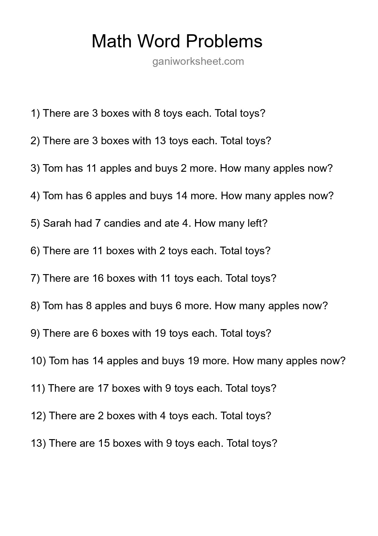 Math Word Problem Worksheet