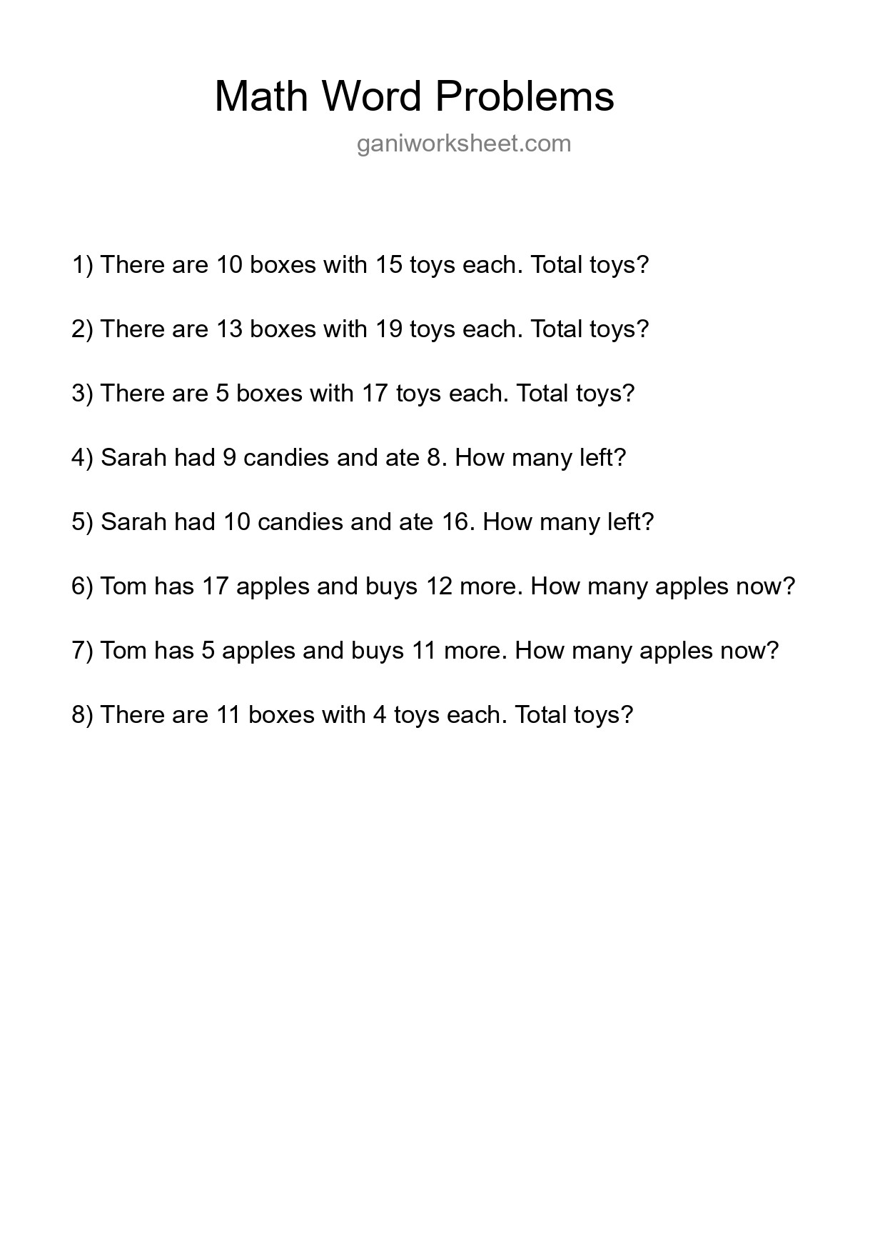 Math Word Problem Worksheet