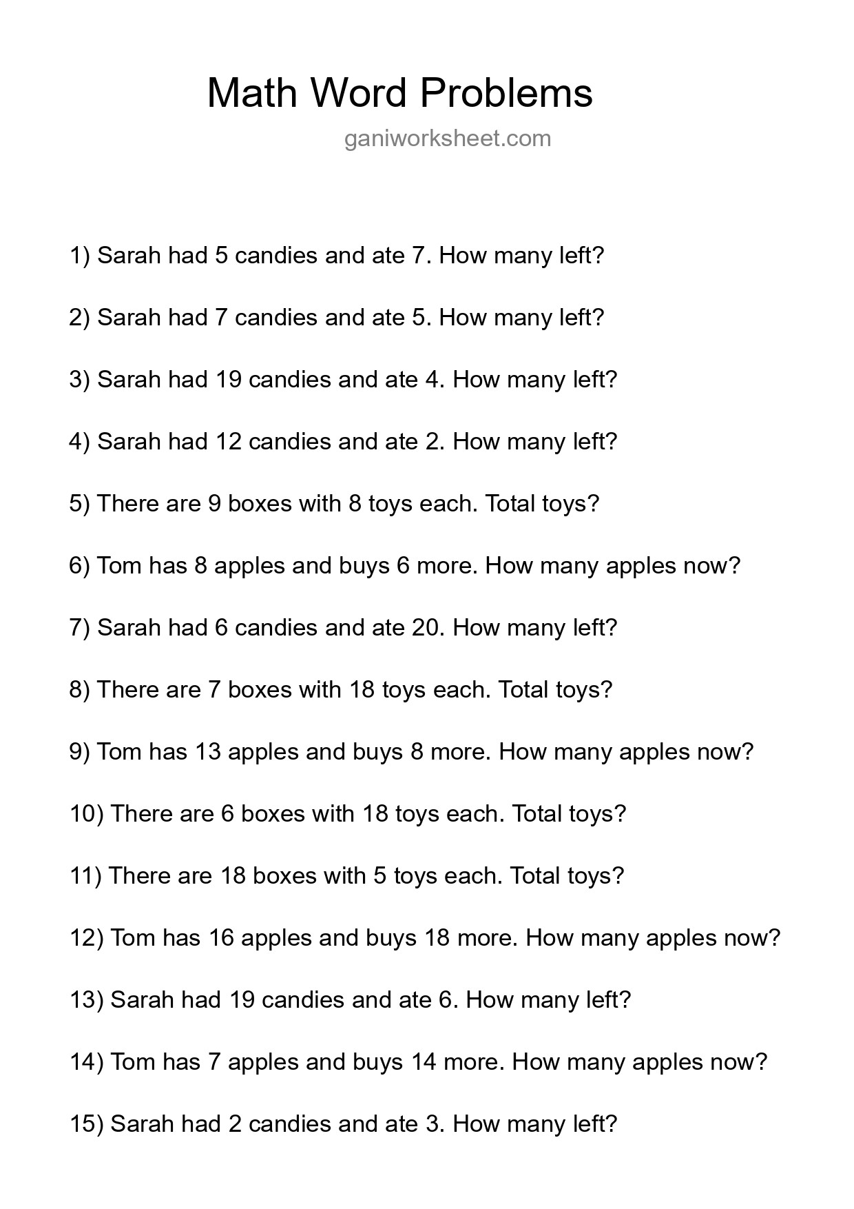 Math Word Problem Worksheet