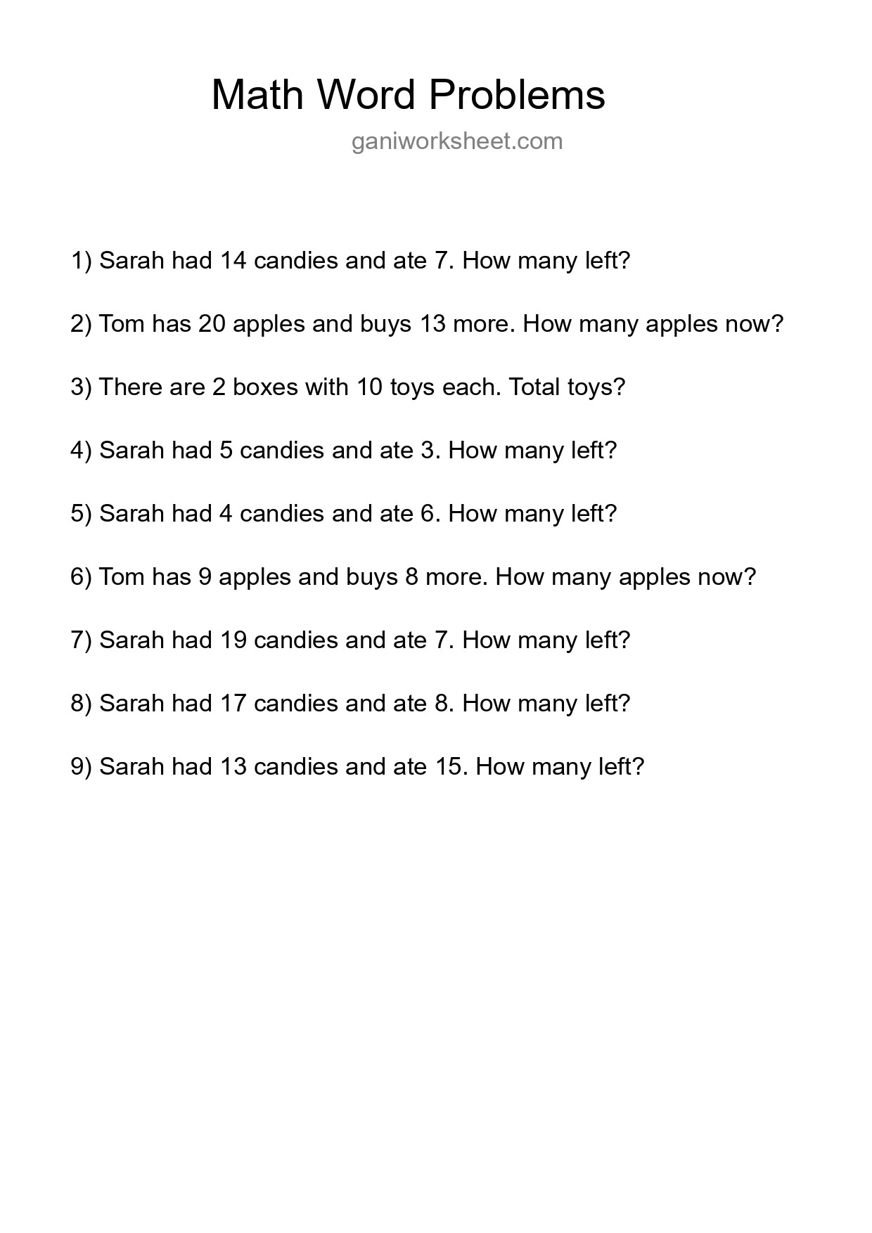 Math Word Problem Worksheet
