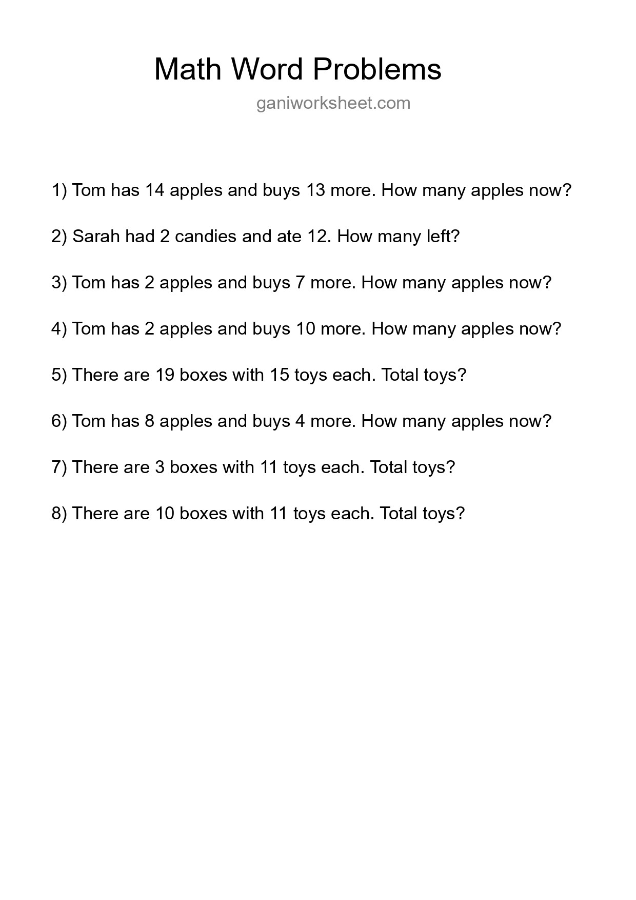 Math Word Problem Worksheet