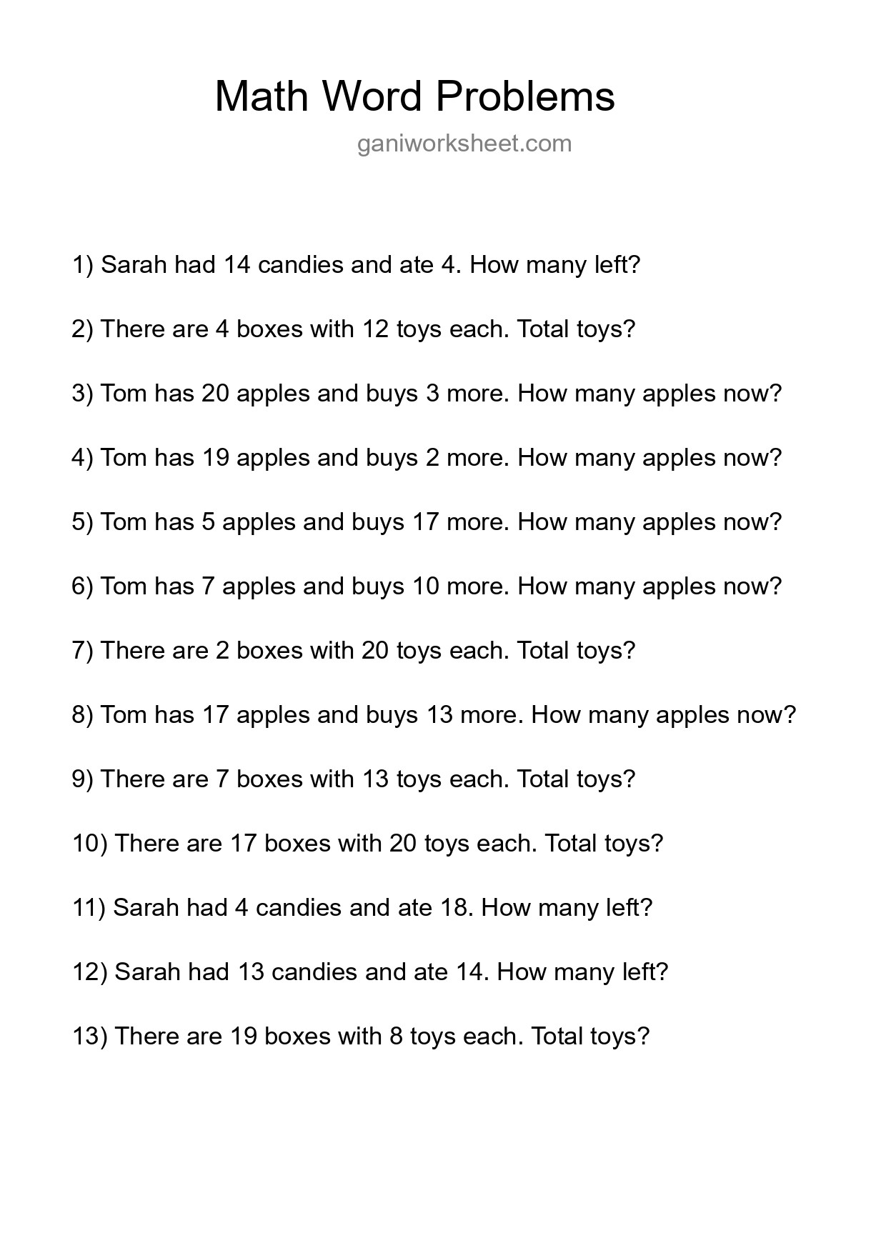 Math Word Problem Worksheet