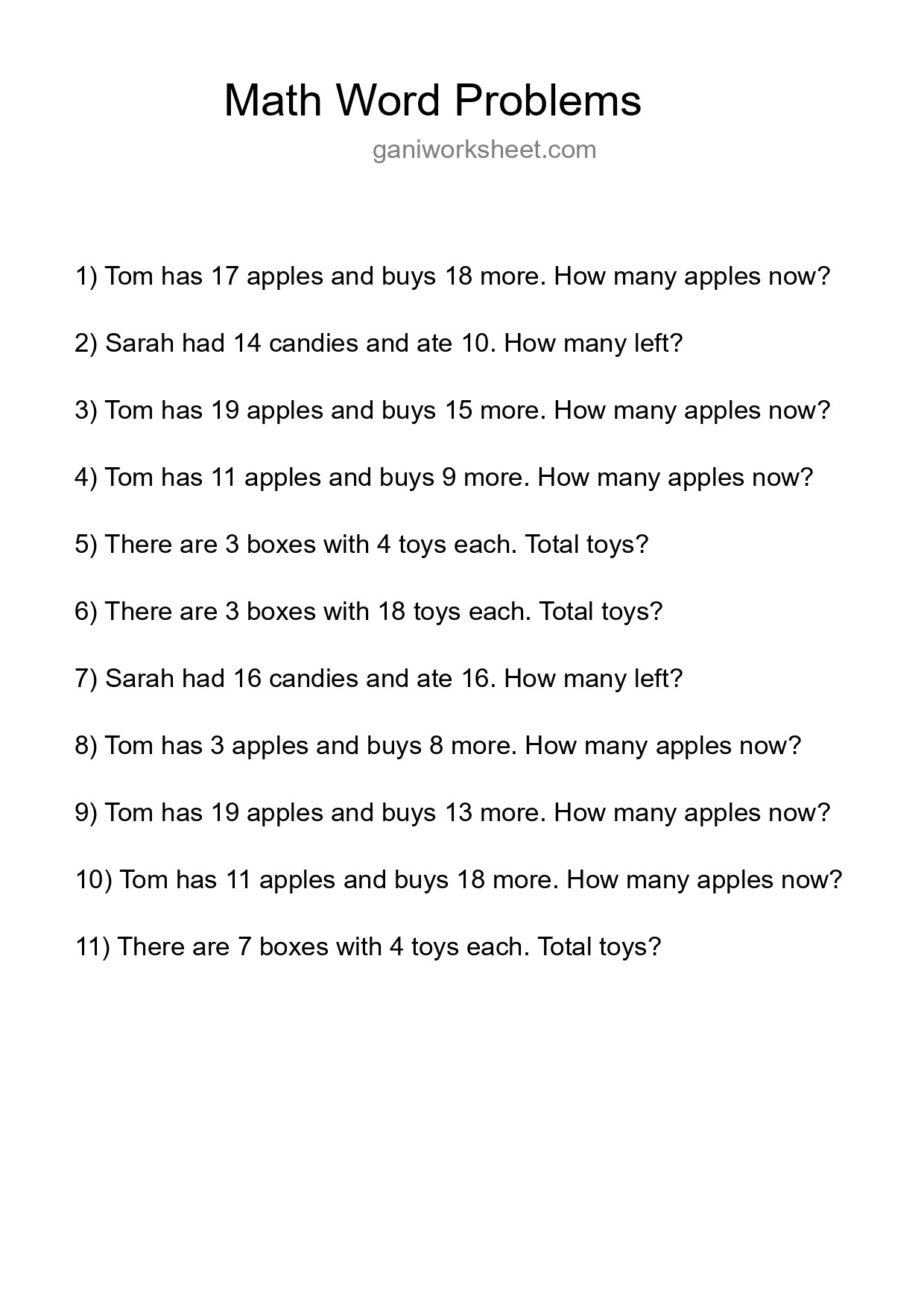 Math Word Problem Worksheet