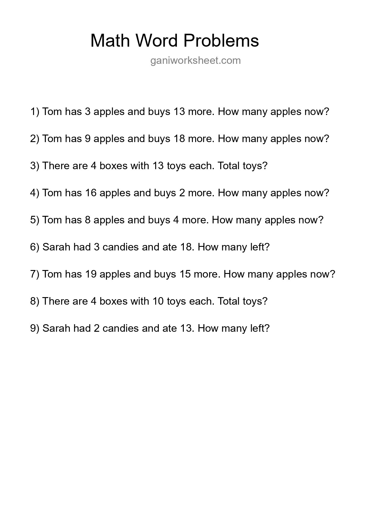 Math Word Problem Worksheet