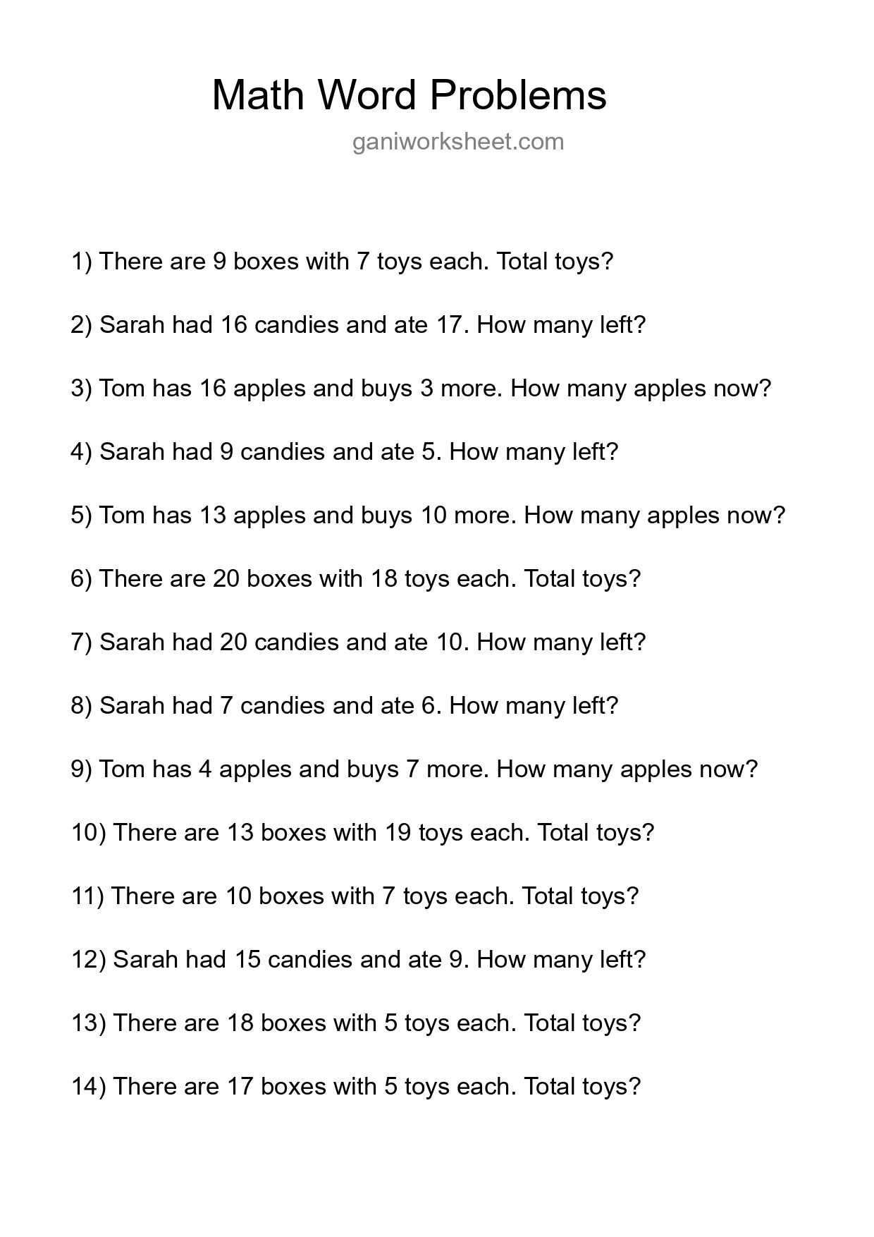 Math Word Problem Worksheet