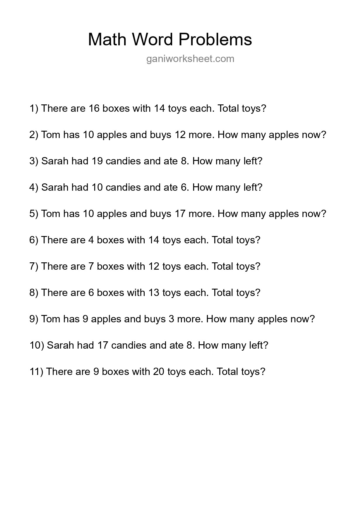 Math Word Problem Worksheet