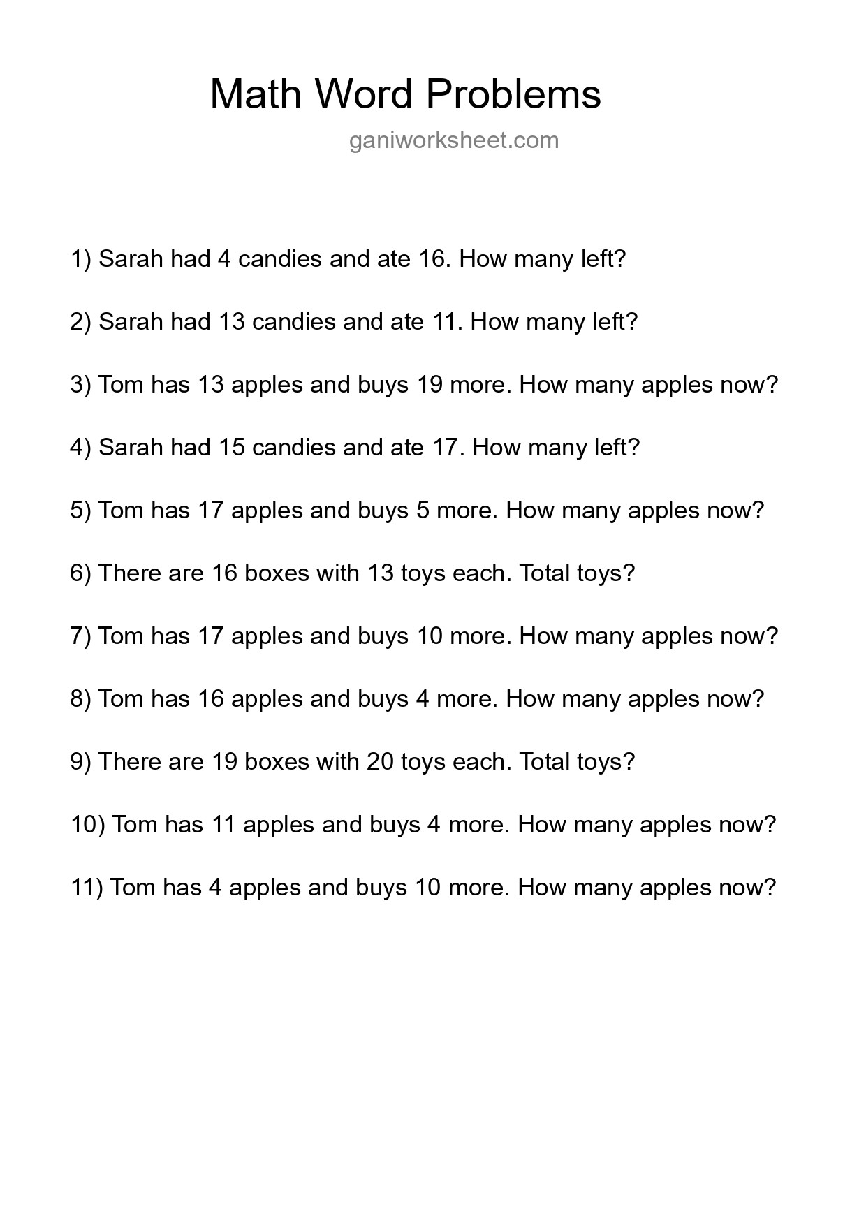 Math Word Problem Worksheet