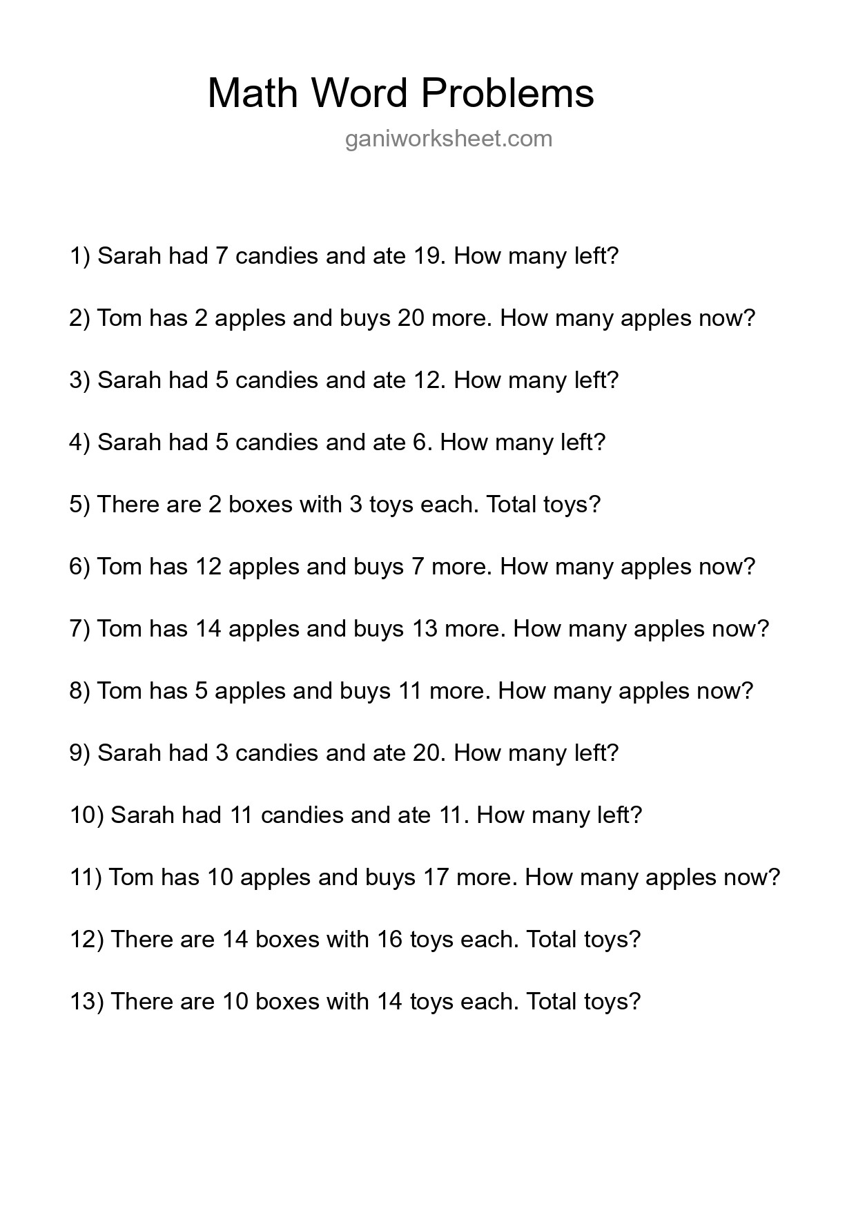Math Word Problem Worksheet
