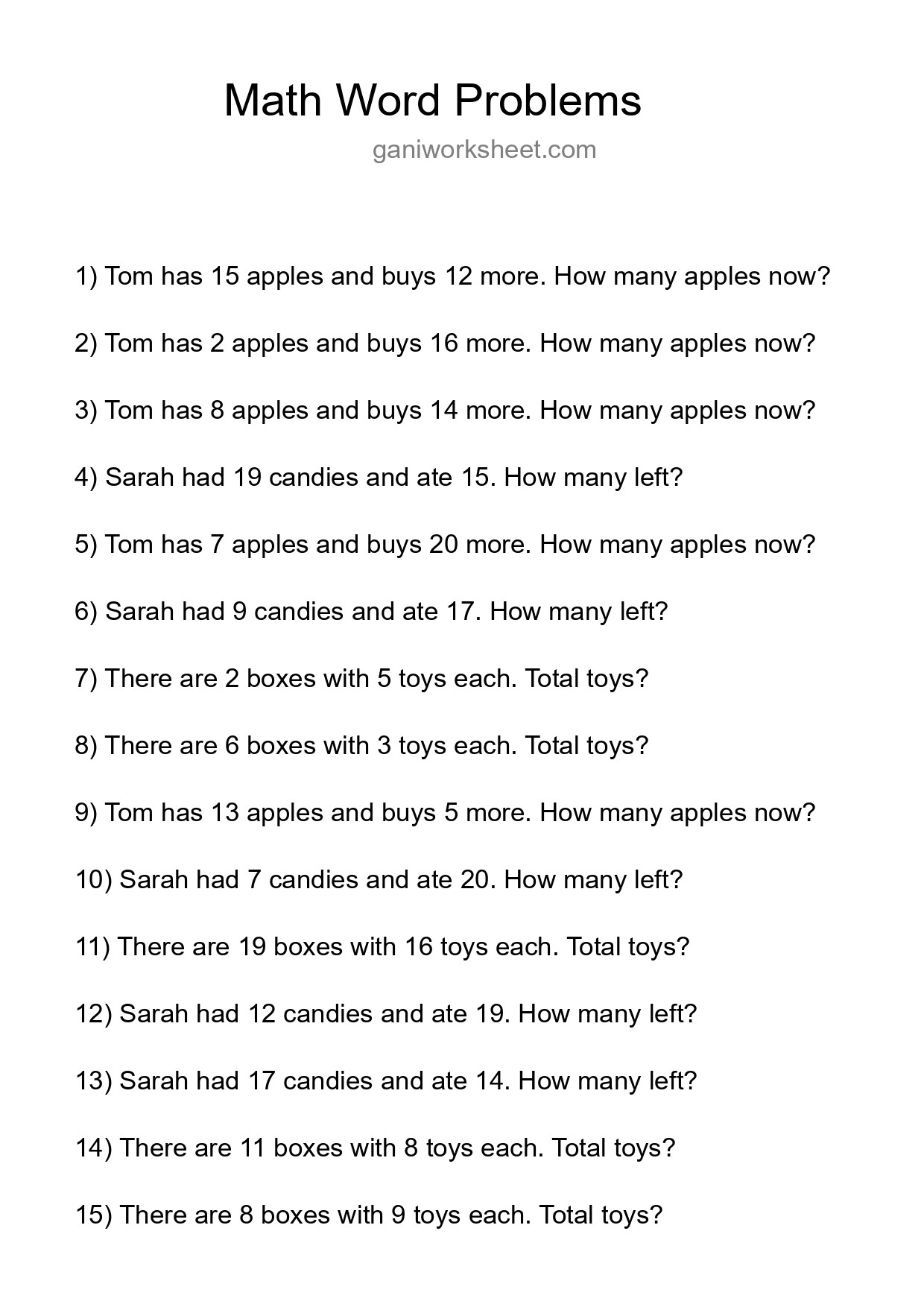 Math Word Problem Worksheet