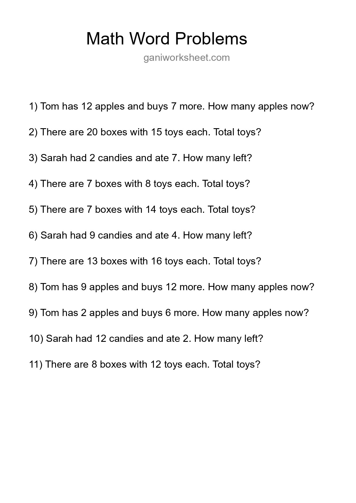 Math Word Problem Worksheet