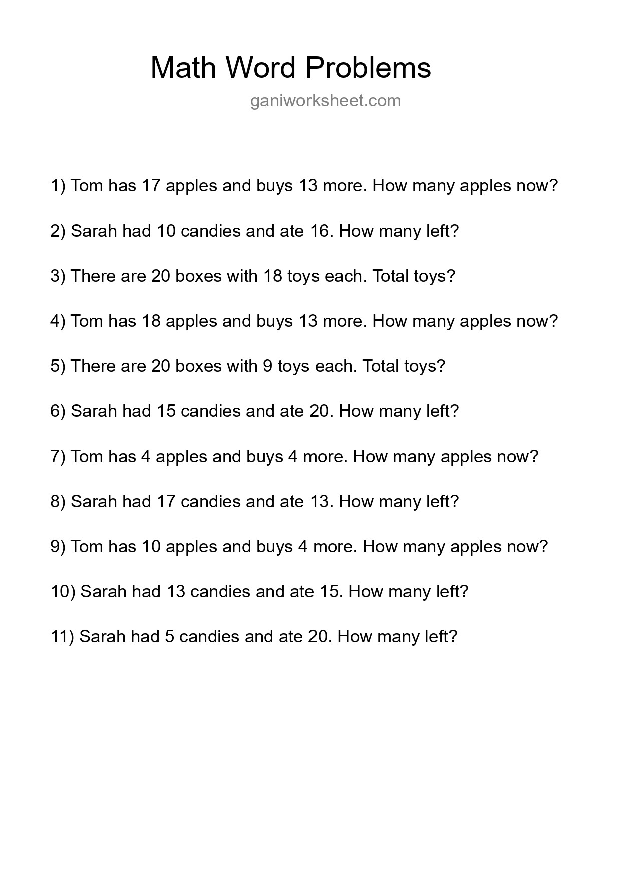 Math Word Problem Worksheet