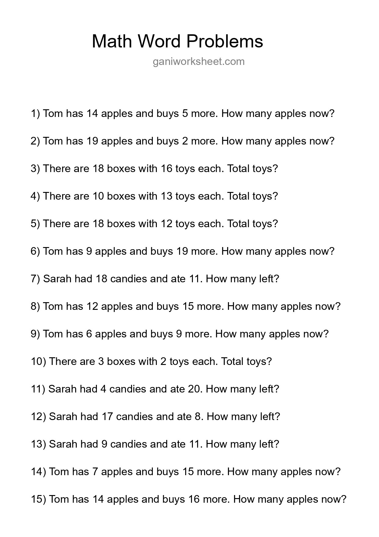 Math Word Problem Worksheet