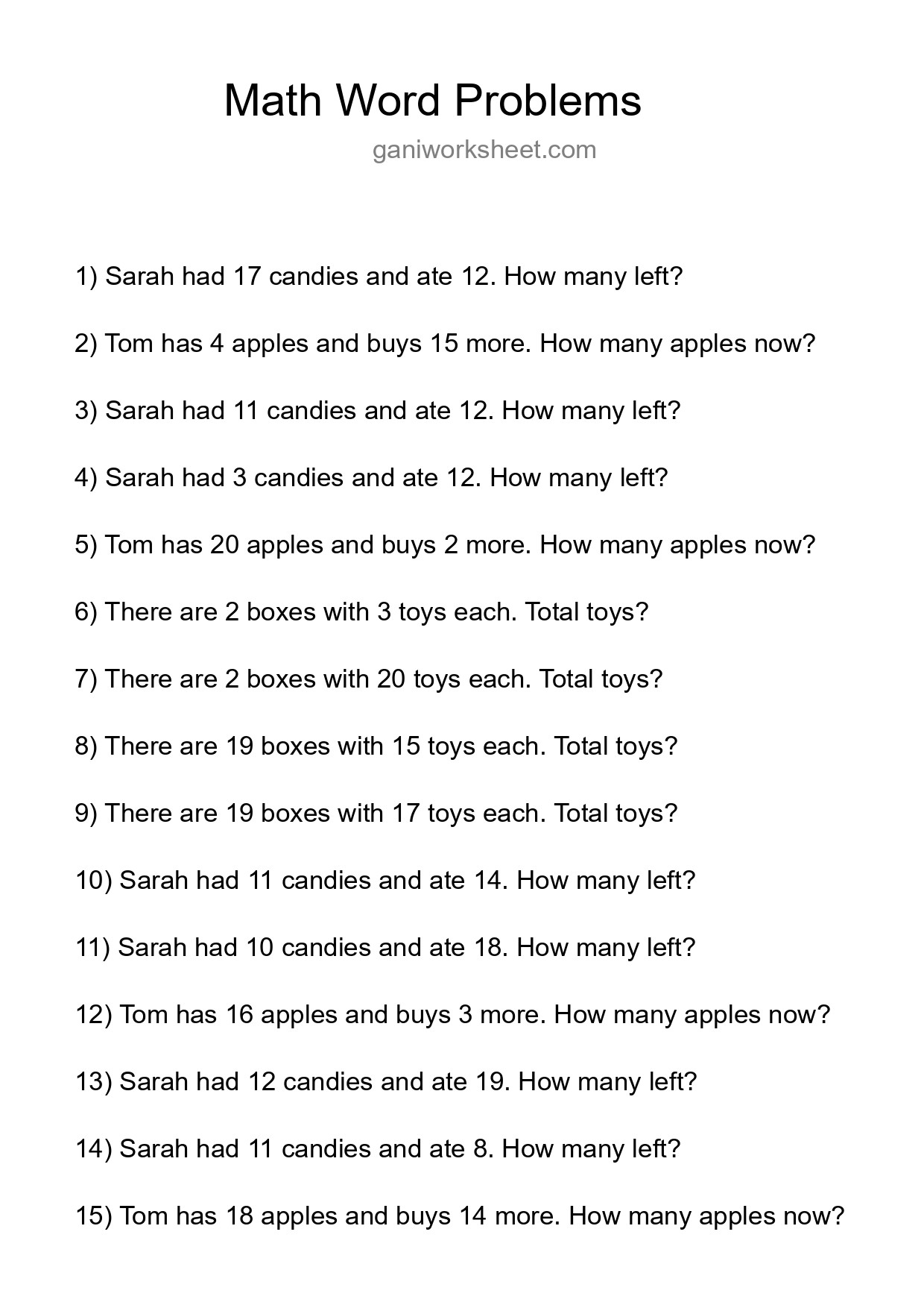 Math Word Problem Worksheet