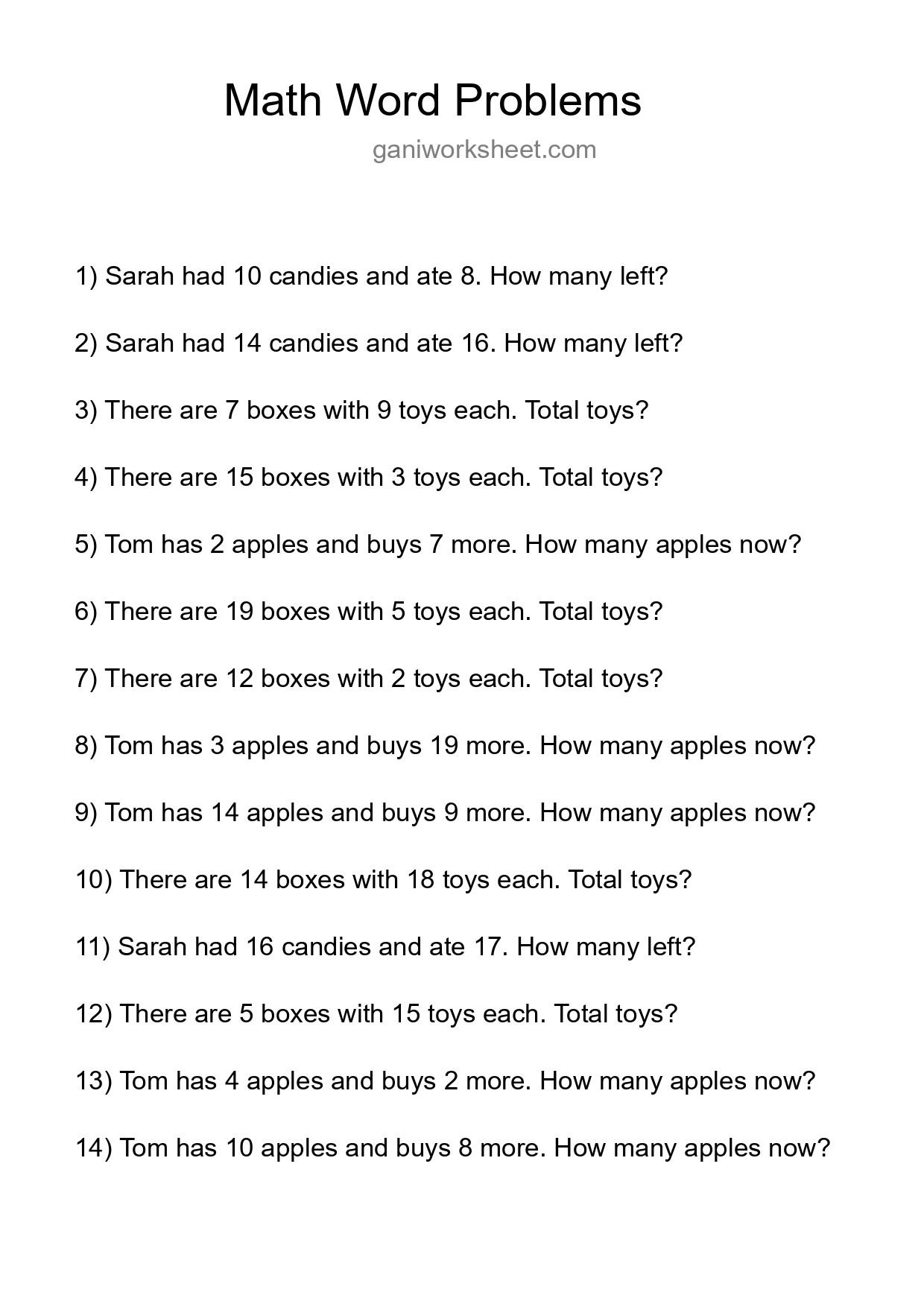 Math Word Problem Worksheet