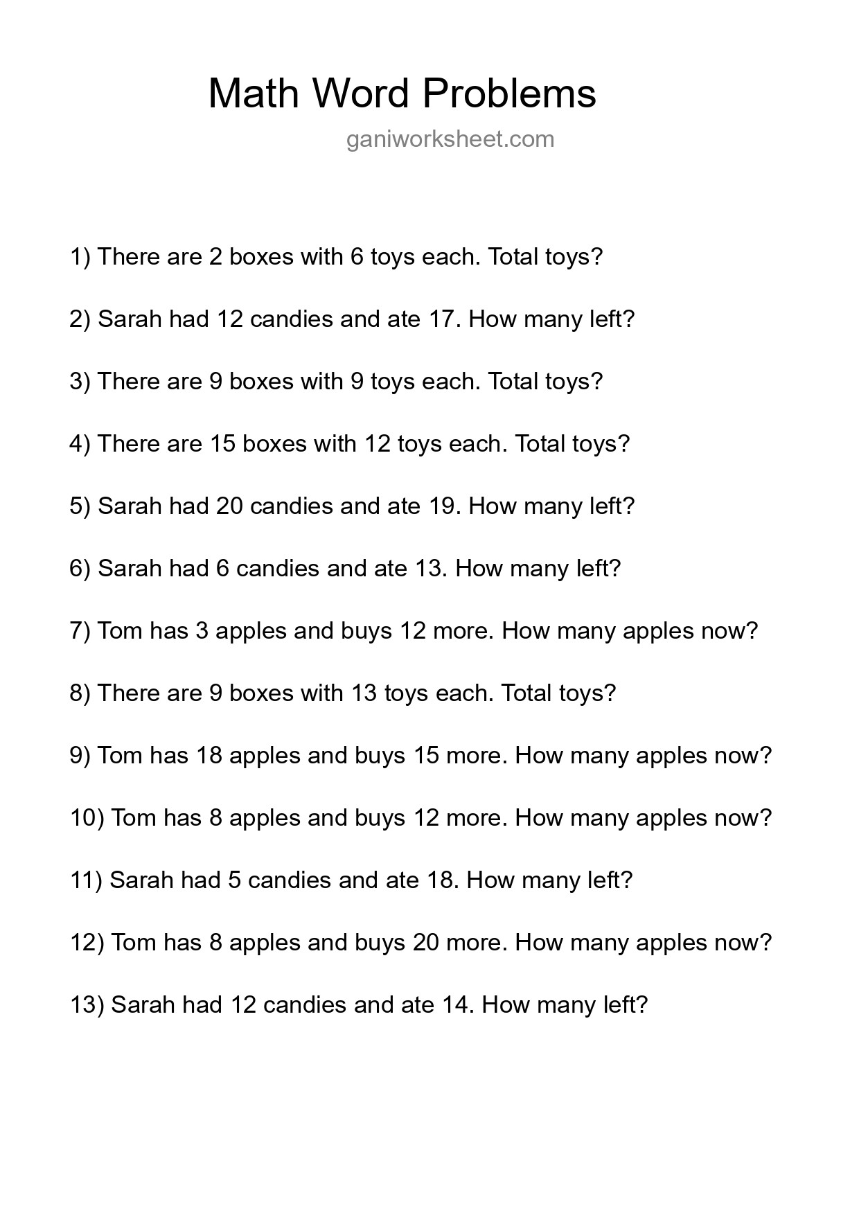Math Word Problem Worksheet