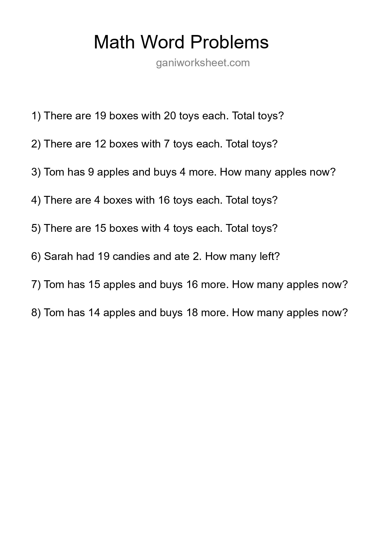 Math Word Problem Worksheet