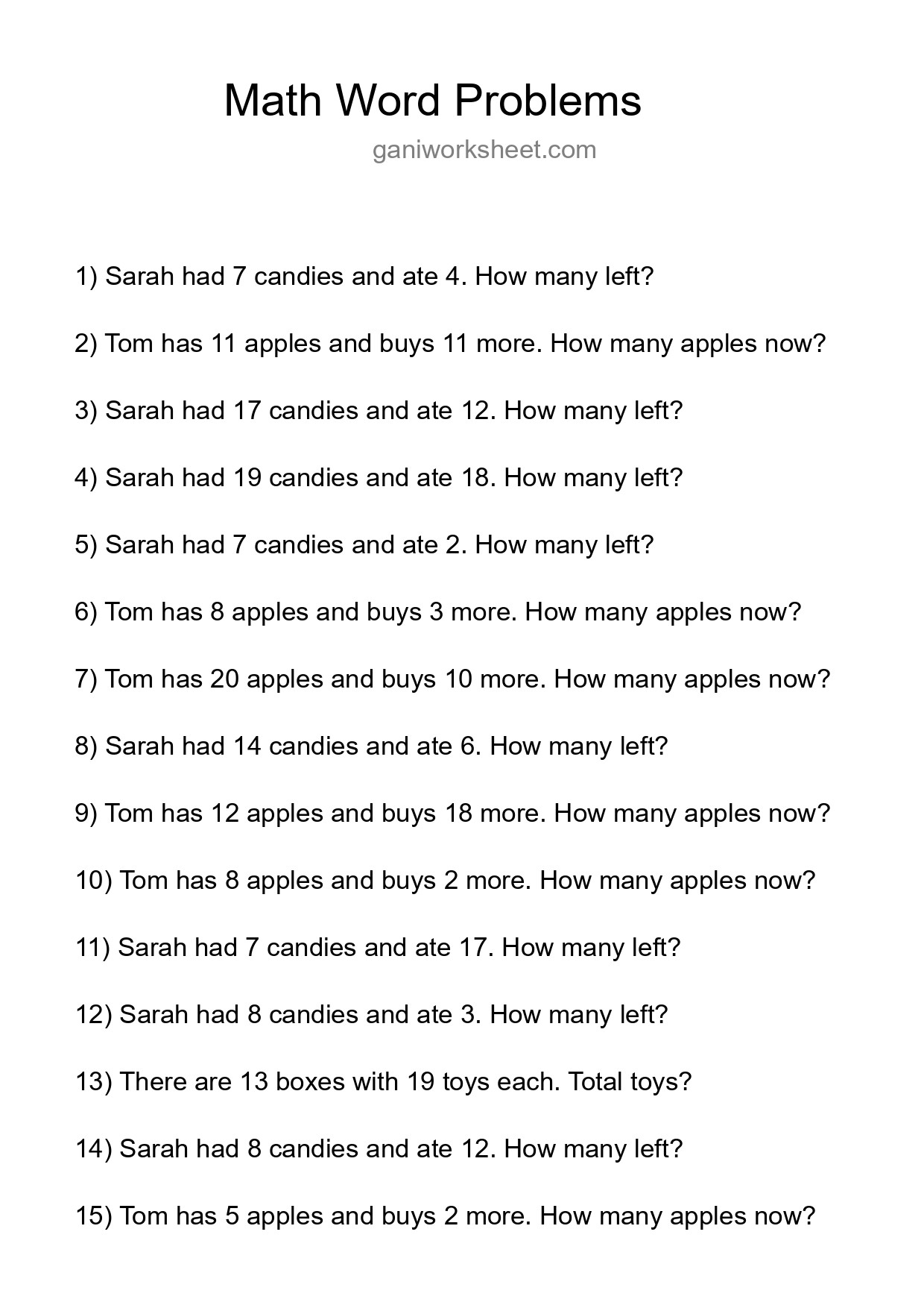 Math Word Problem Worksheet