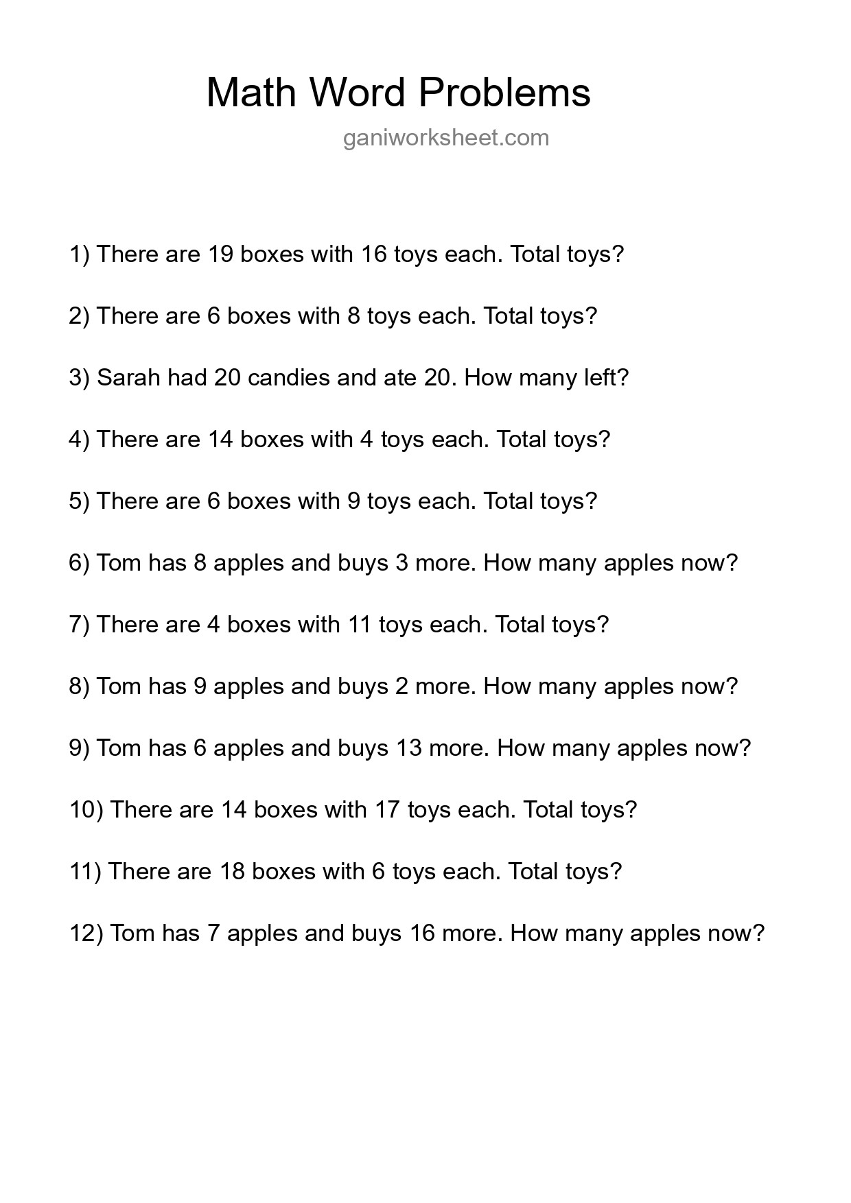 Math Word Problem Worksheet