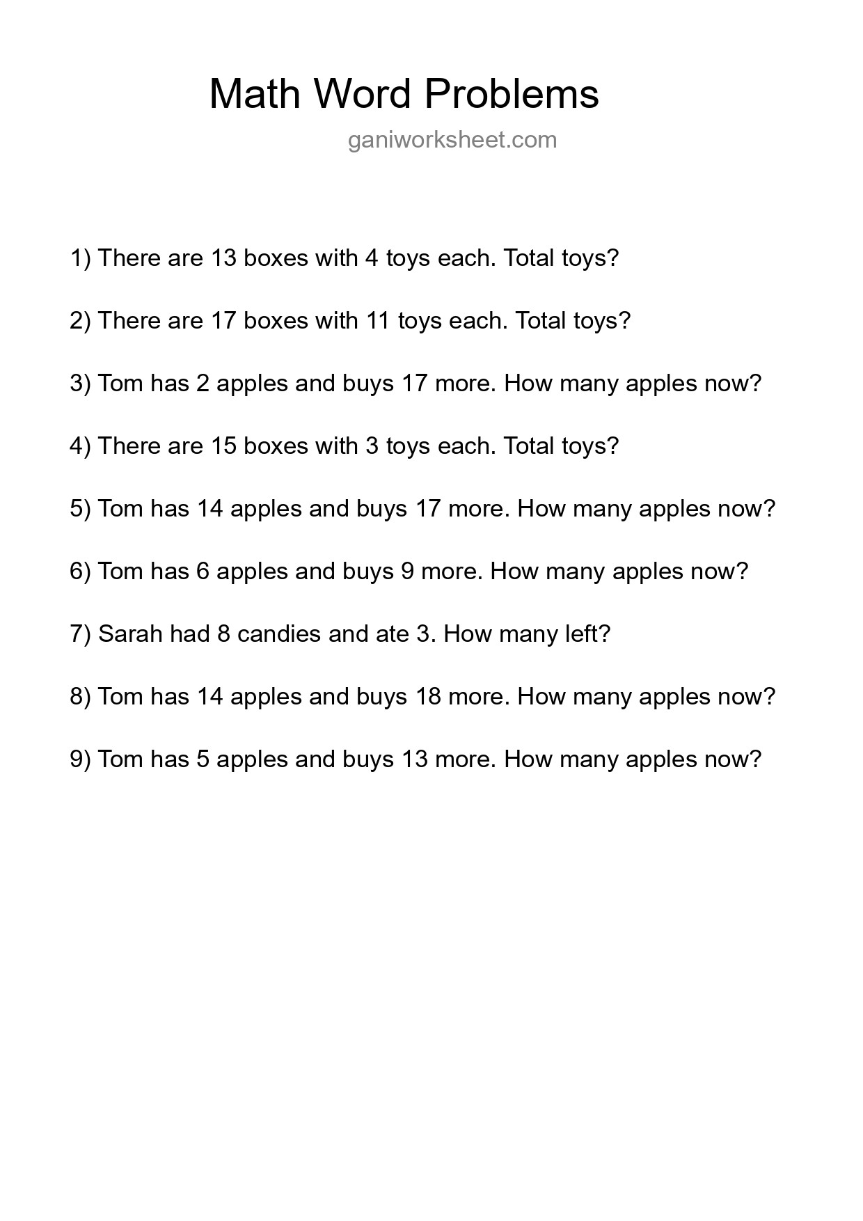 Math Word Problem Worksheet