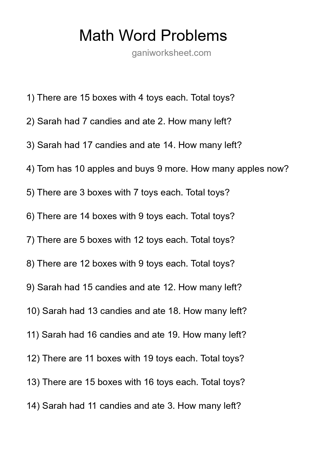 Math Word Problem Worksheet