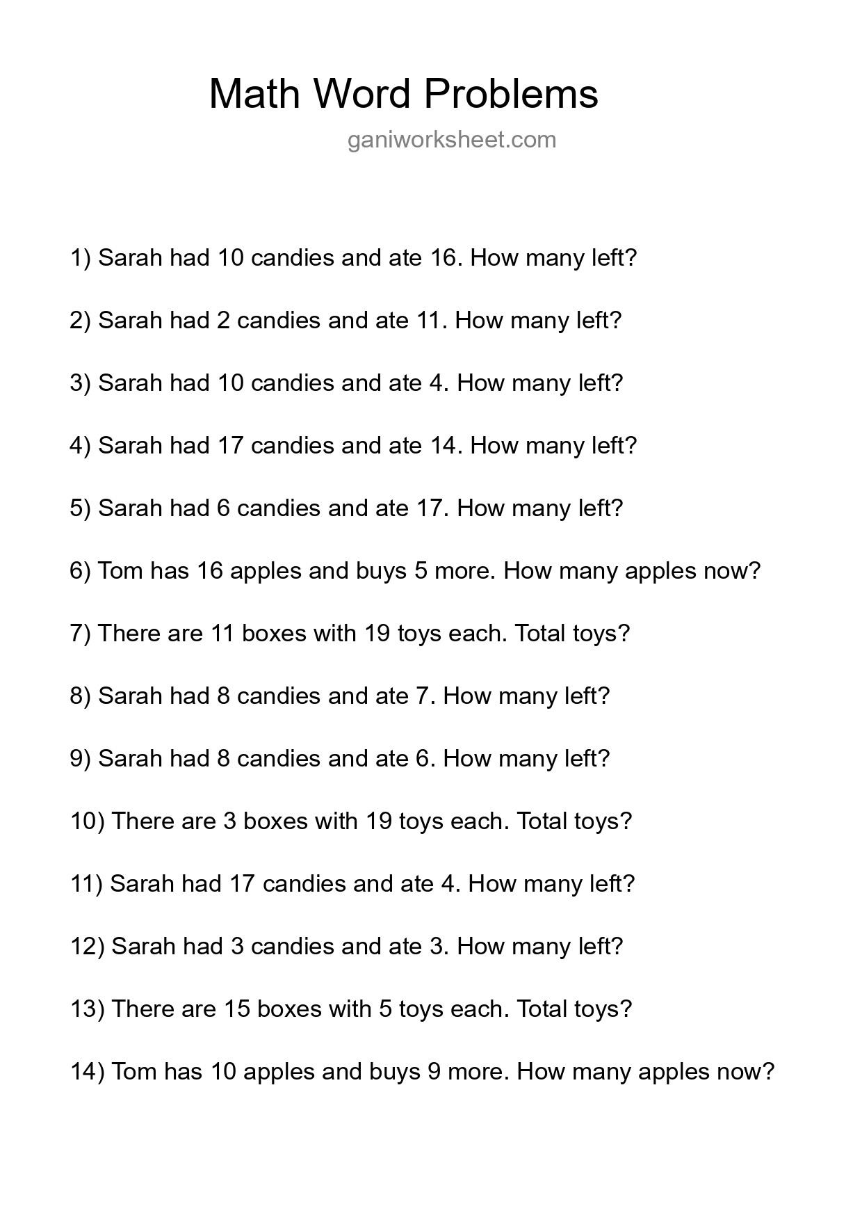 Math Word Problem Worksheet