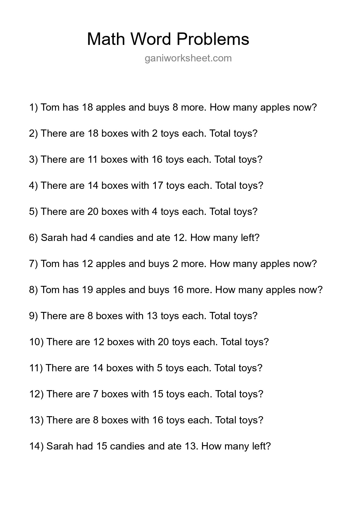 Math Word Problem Worksheet