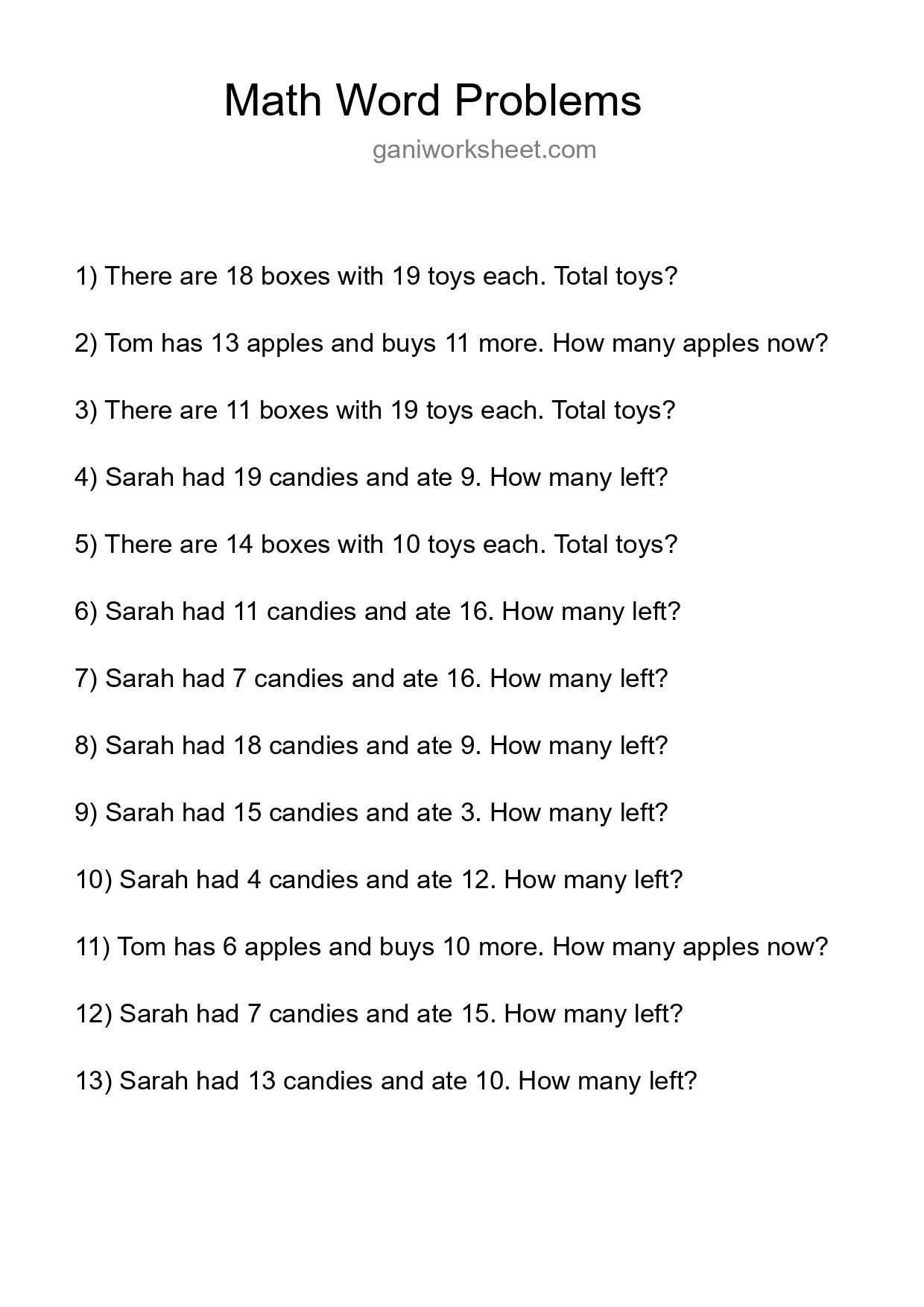 Math Word Problem Worksheet