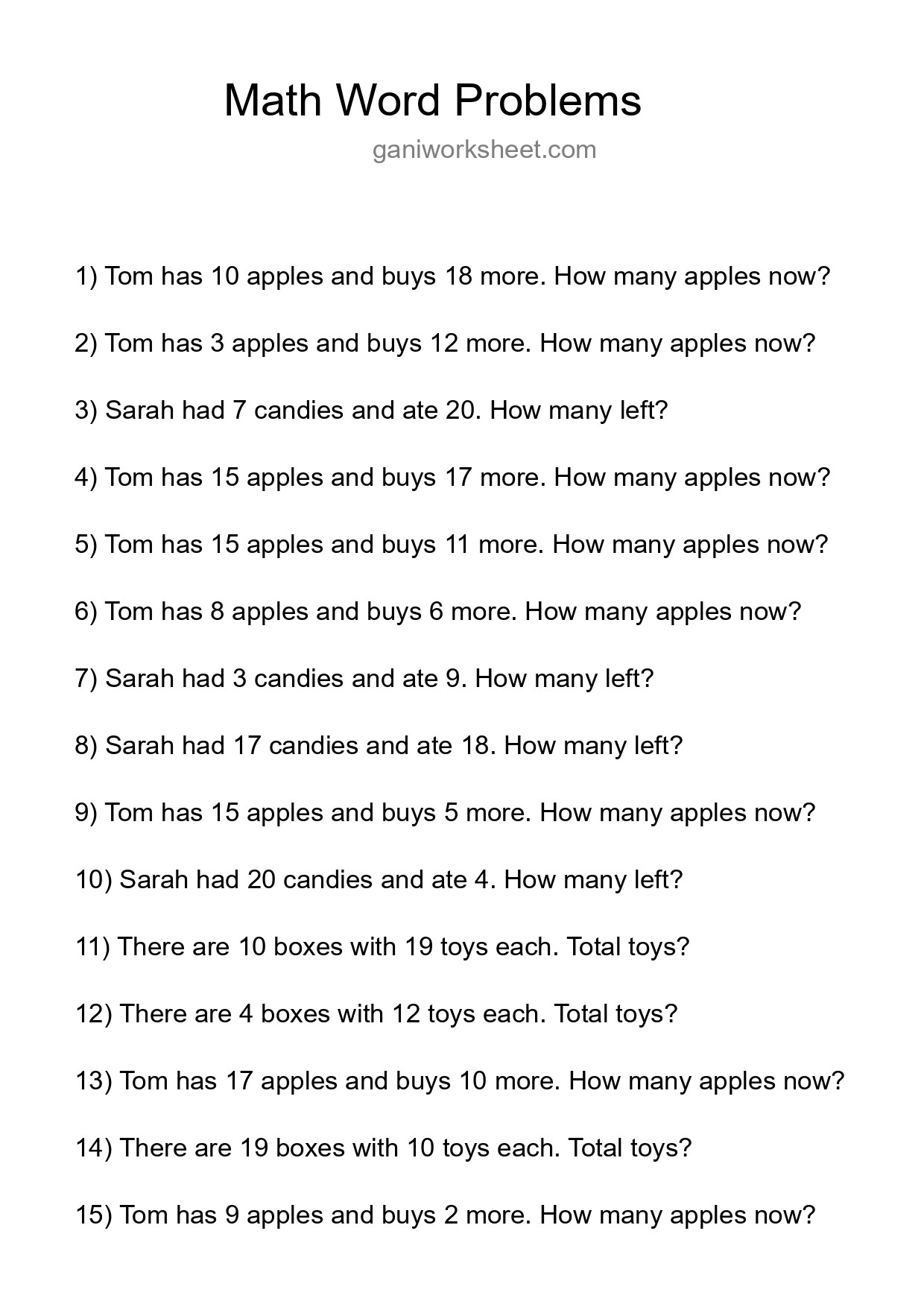 Math Word Problem Worksheet