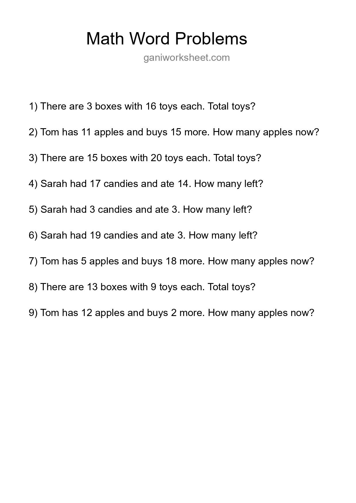 Math Word Problem Worksheet