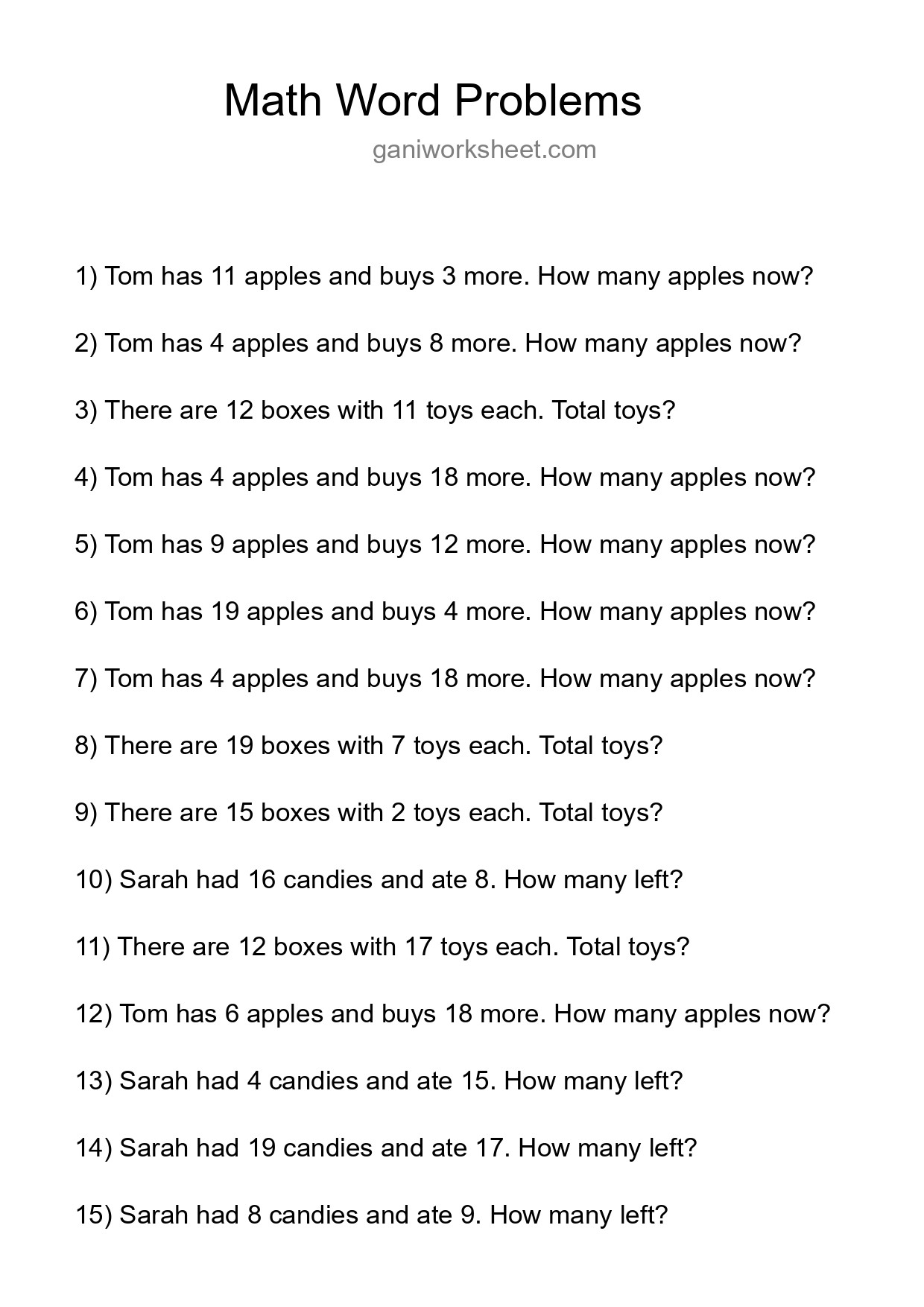 Math Word Problem Worksheet