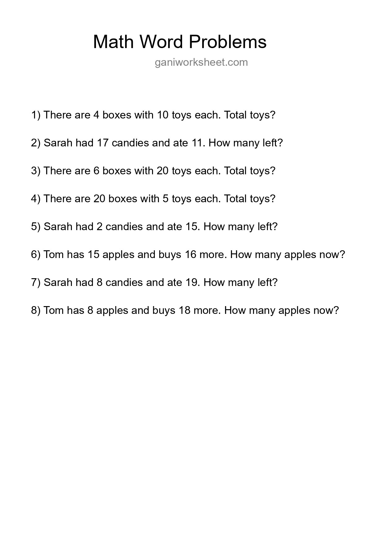 Math Word Problem Worksheet